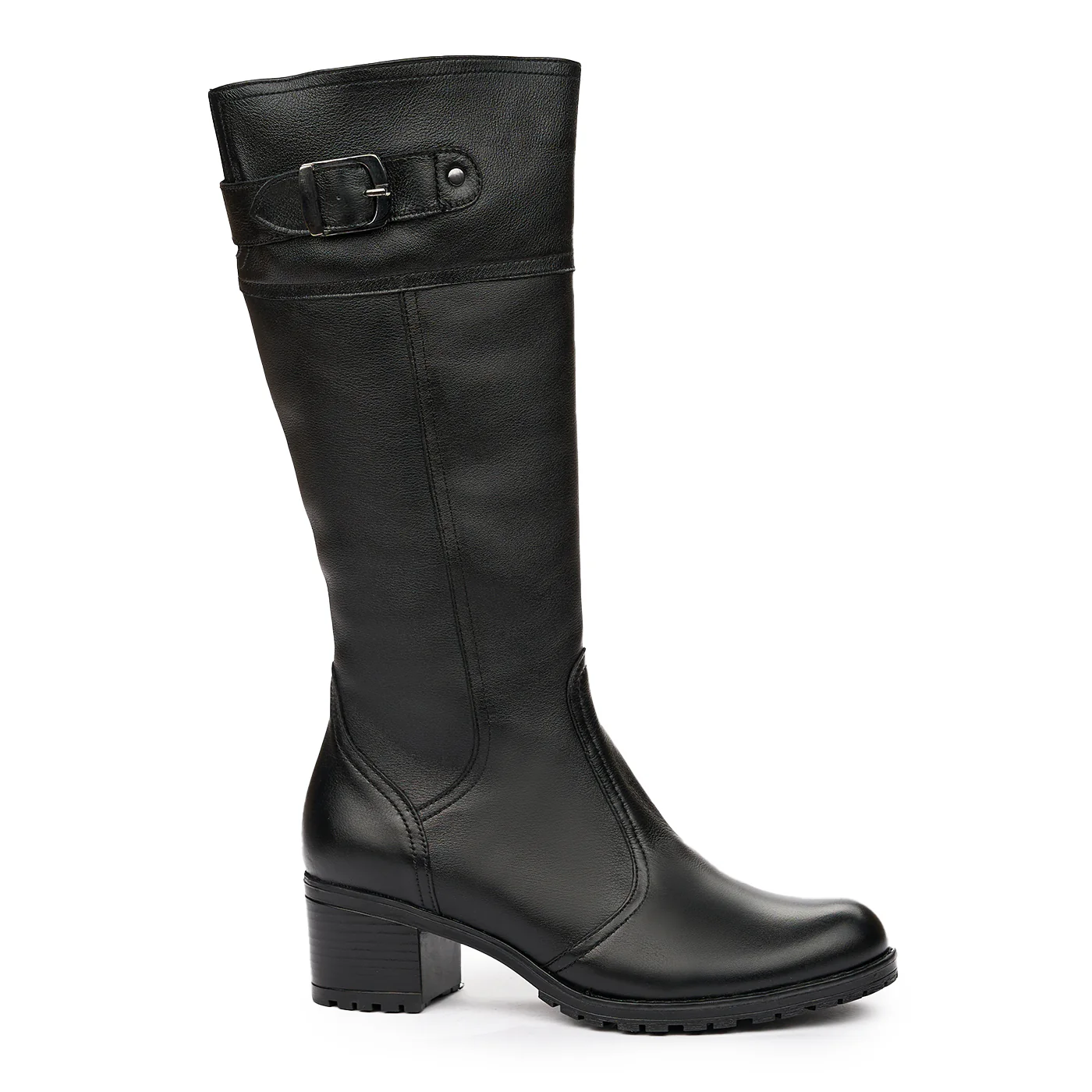 Cizme Negre Toc Gros 5.5 Cm din Piele Naturala 8215