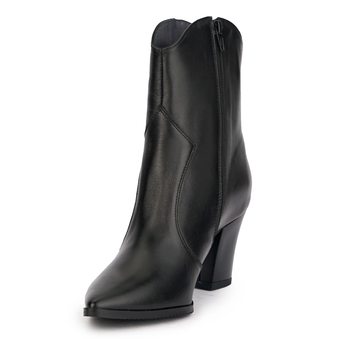 Cizme scurte dama din piele naturala neagra cu toc 7.5 cm 17154 - Image 3