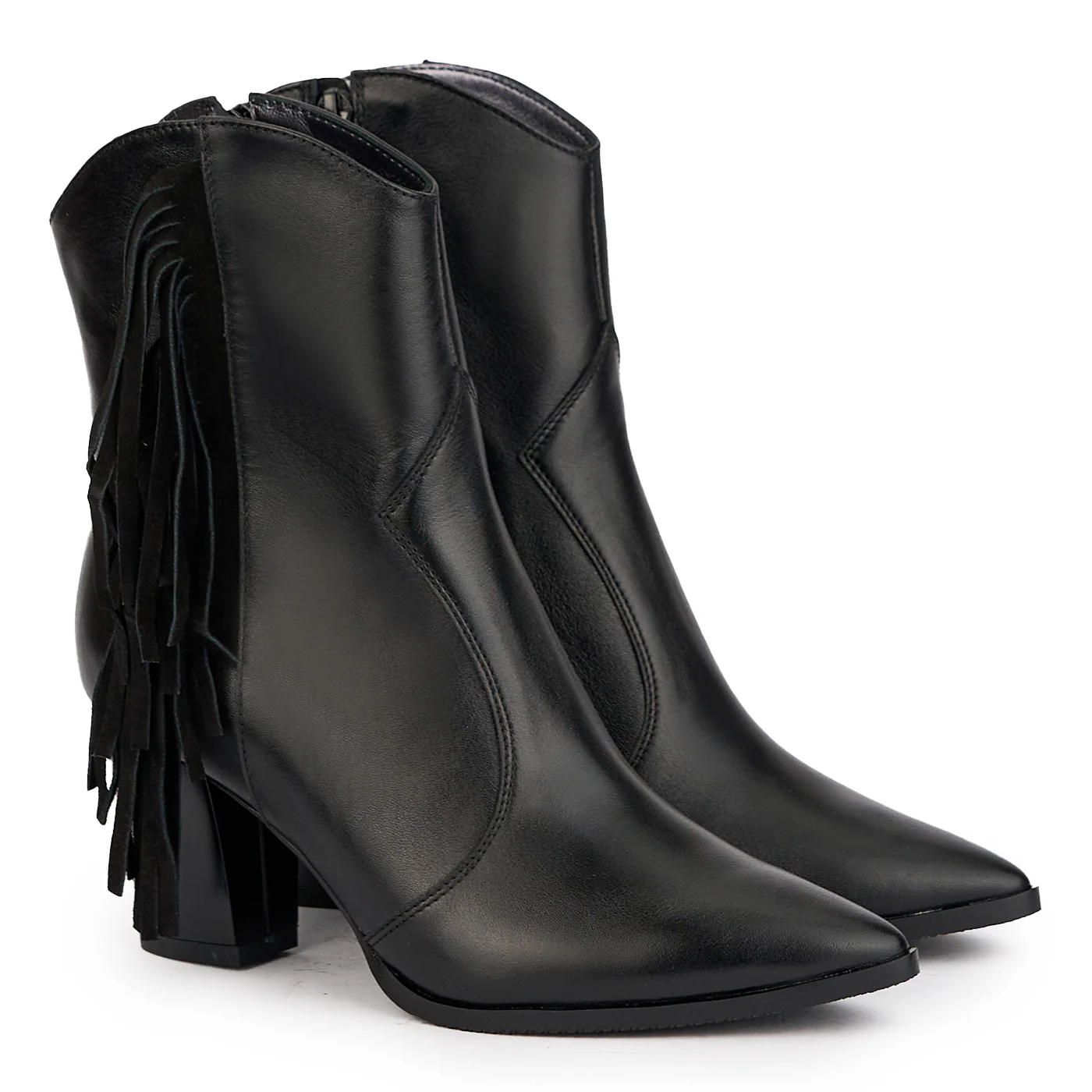 Cizme scurte dama din piele naturala neagra cu toc 7.5 cm 17154 - Image 4
