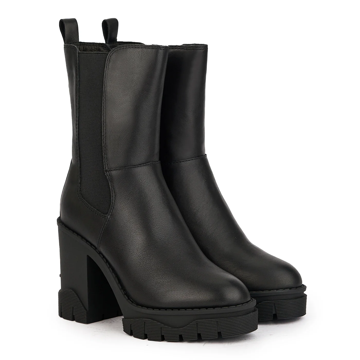 Cizme scurte dama din piele naturala neagra cu toc gros 9.5 cm 17057 - Image 4