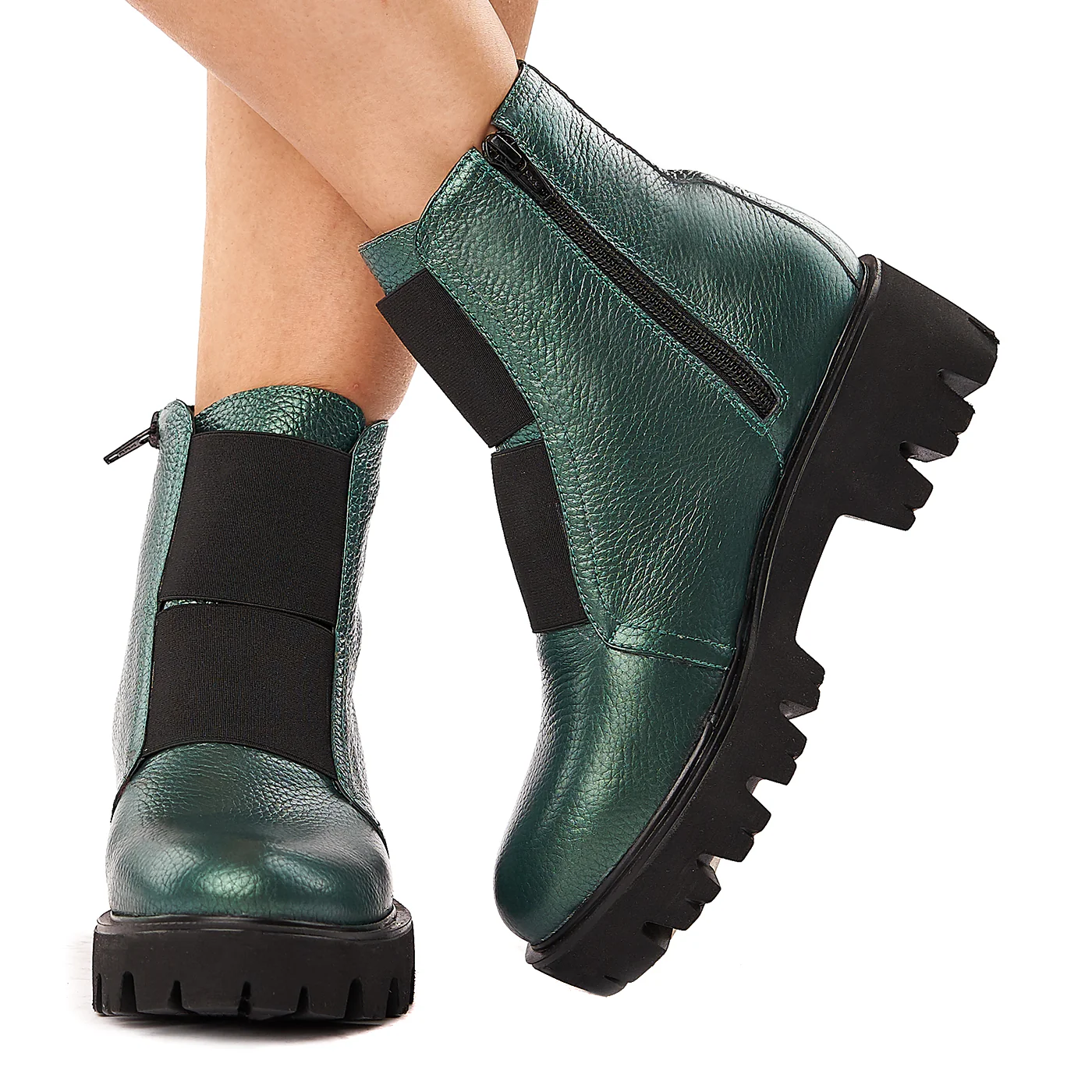 Ghete Dama cu Elastic din Piele Naturala Verde 3399 - Image 3