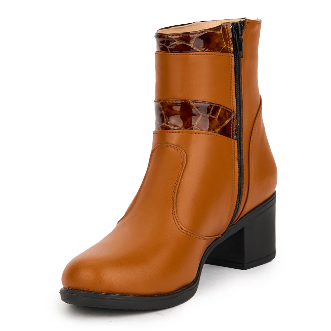 Ghete dama din piele naturala maro-cogniac cu toc 5 cm 17279 - Image 3