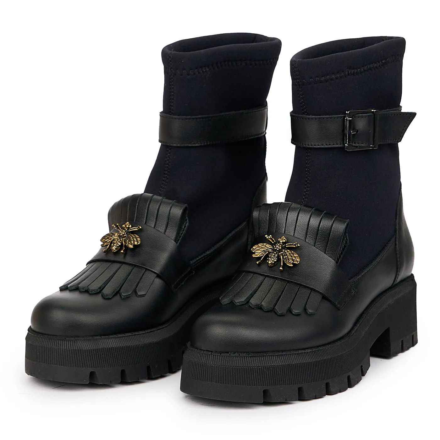 Ghete dama din piele naturala neagra cu accesoriu 14435 - Image 4