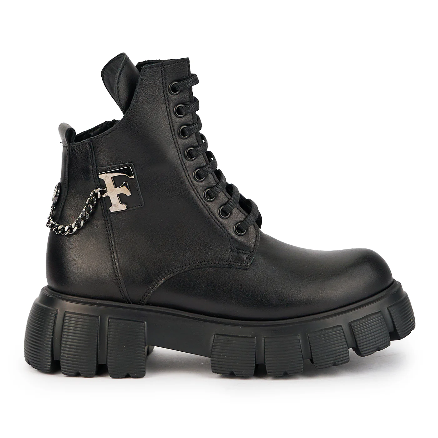 Ghete dama din piele naturala neagra cu talpa inalta 17290