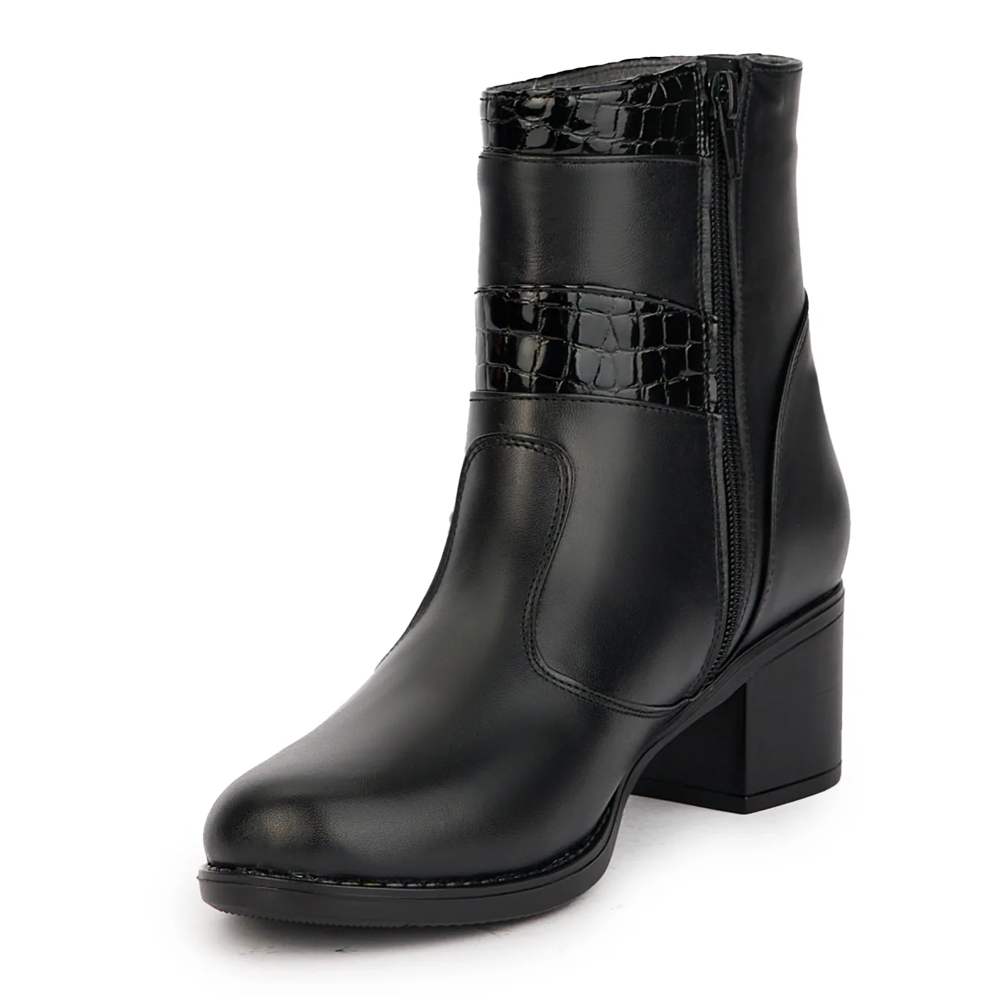 Ghete dama din piele naturala neagra cu toc 5 cm 17280 - Image 3