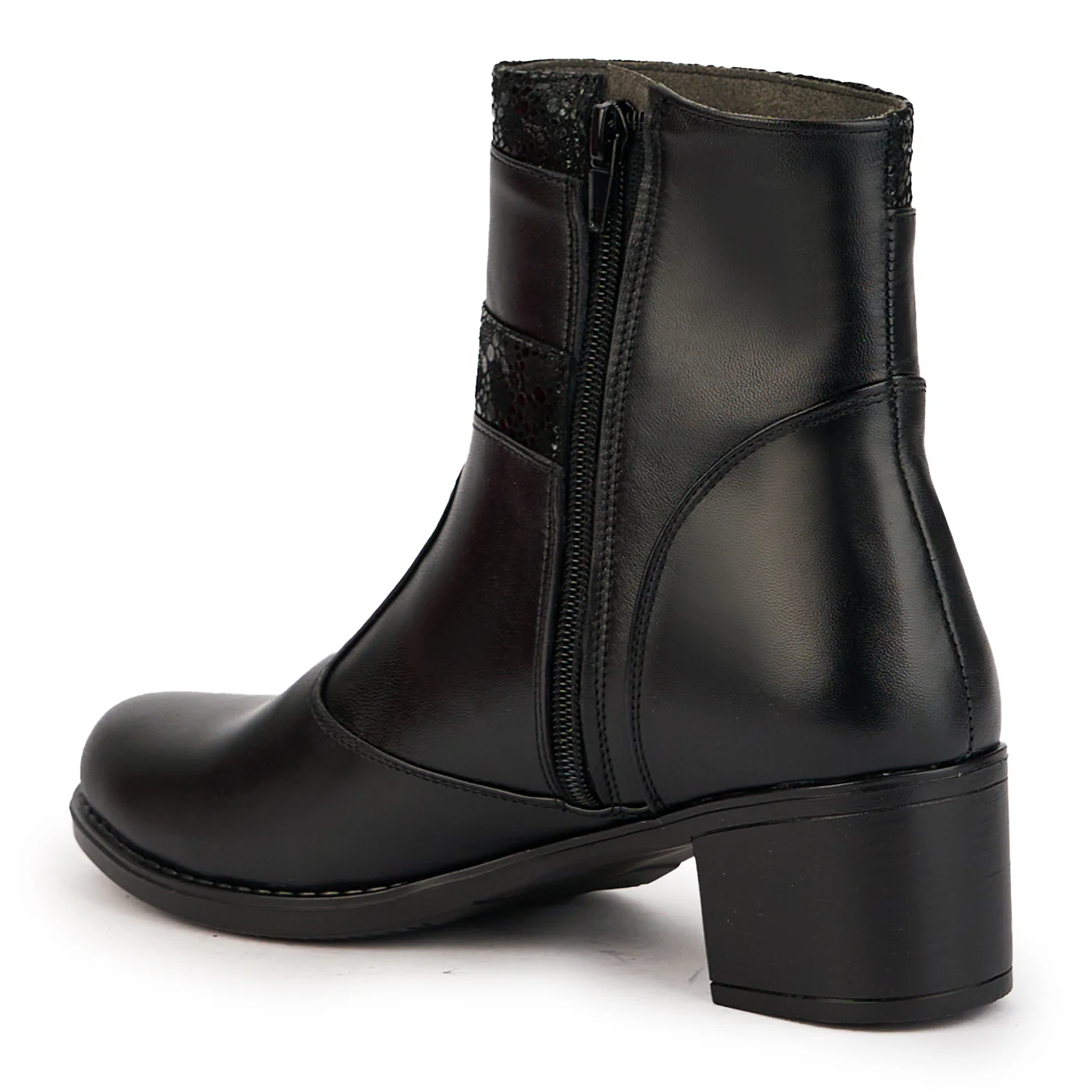 Ghete dama din piele naturala neagra cu toc 5 cm 17317 - Image 2