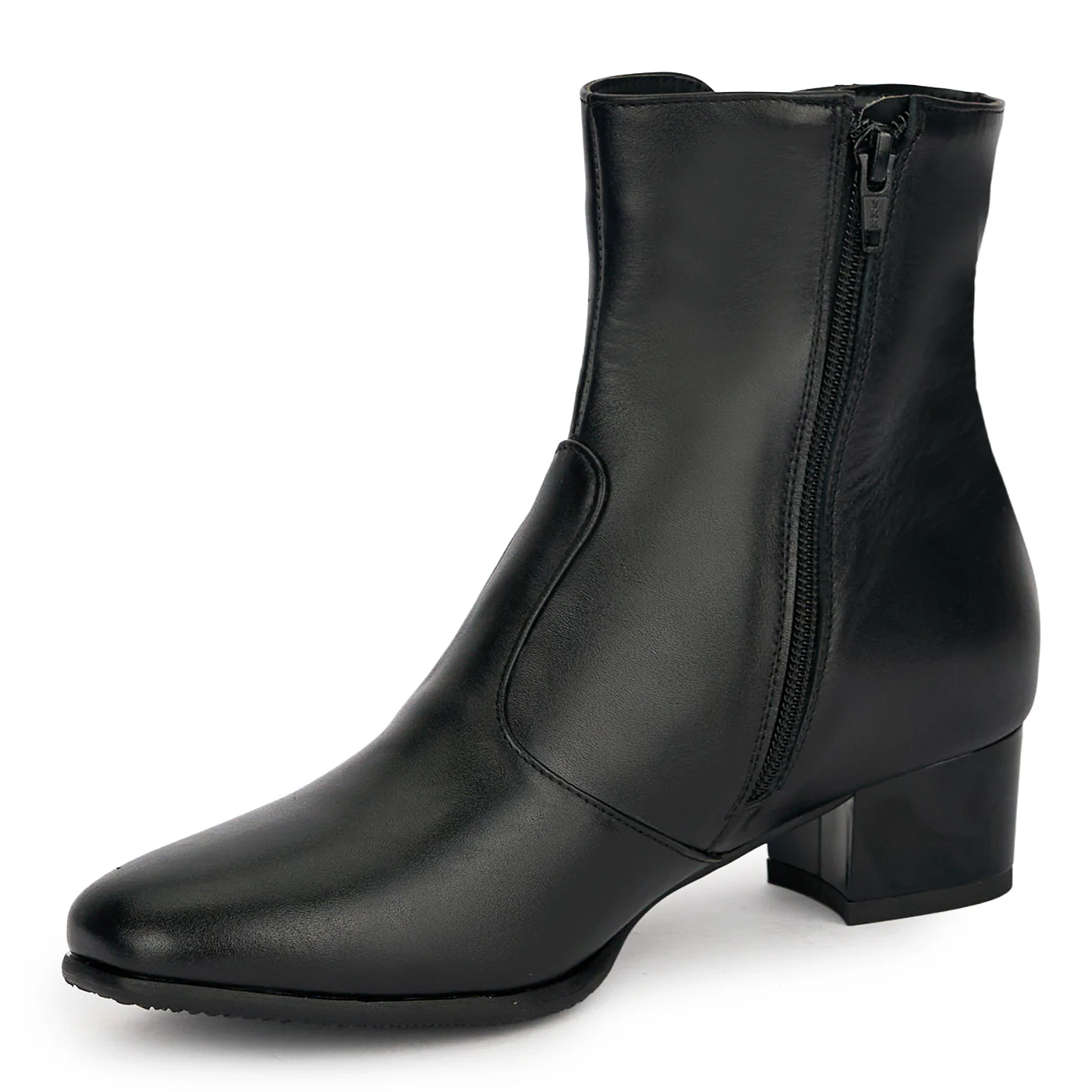 Ghete dama din piele naturala neagra cu toc gros 4 cm 19075 - Image 3