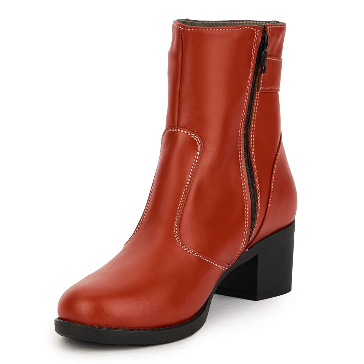 Ghete dama din piele naturala portocaliu-caramiziu cu toc 5.5 cm 17364 - Image 3