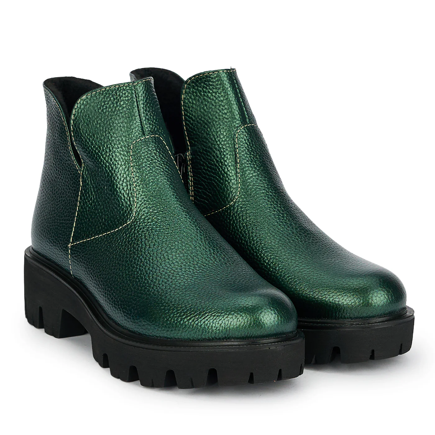 Ghete dama din piele naturala verde sidef 19202 - Image 4