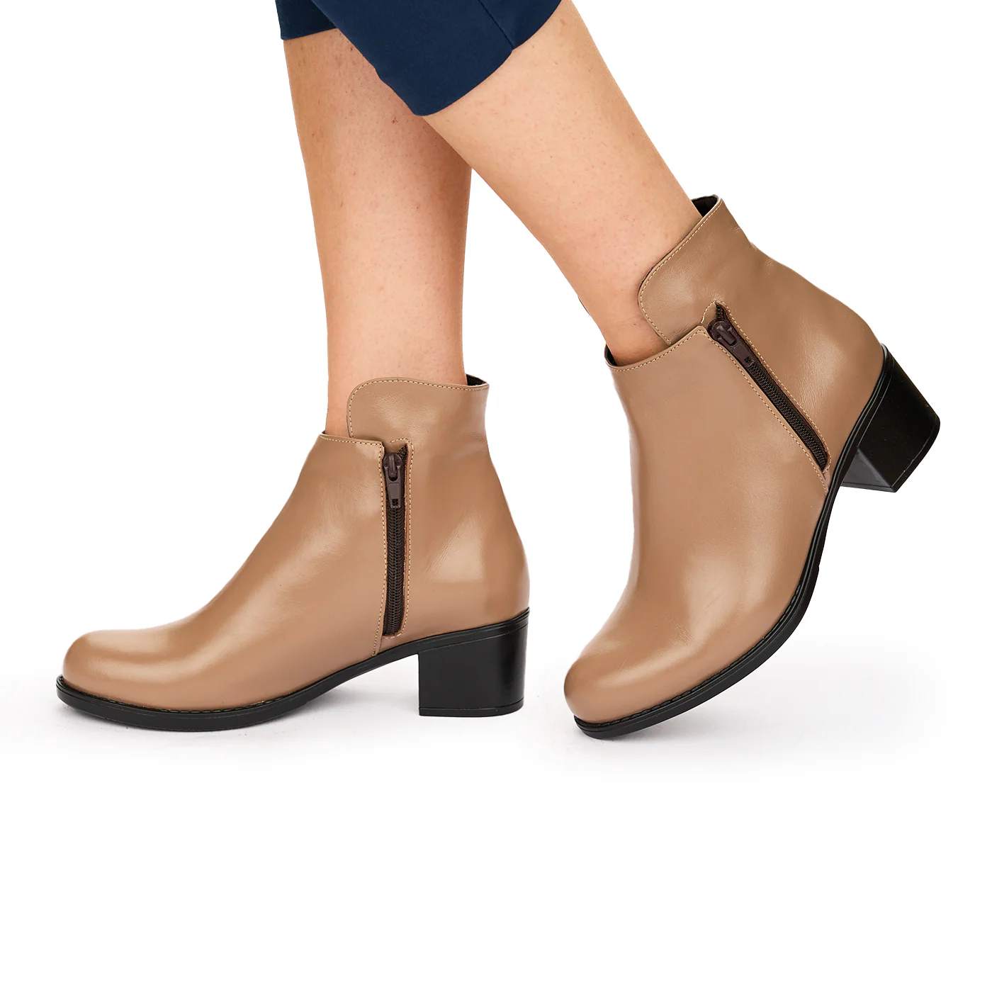 Ghete Dama Piele Bej cu Toc 5 Cm Elegante 10850 - Image 3