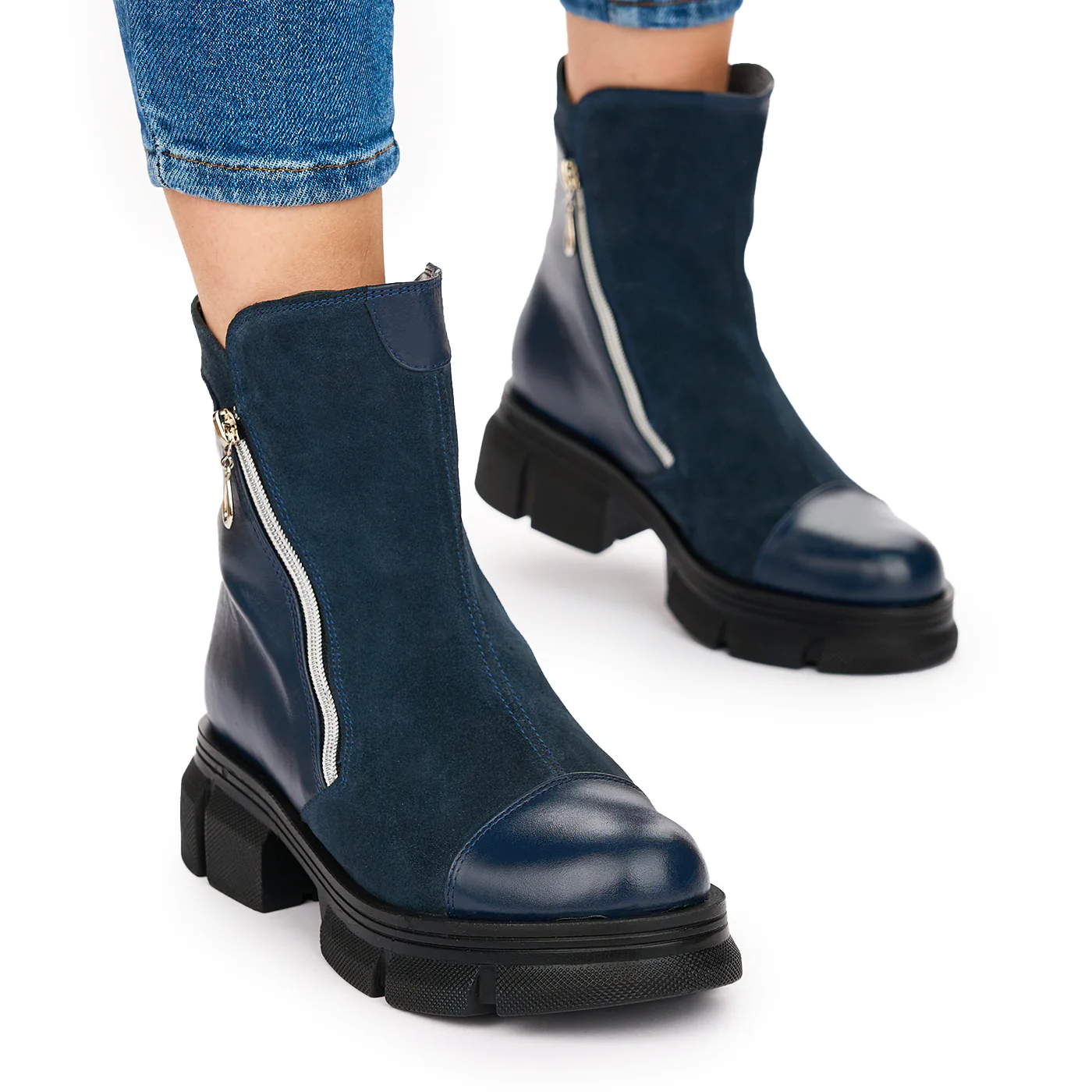 Ghete Dama Piele Bleumarin Talpa 5 Cm Casual 10719 - Image 2