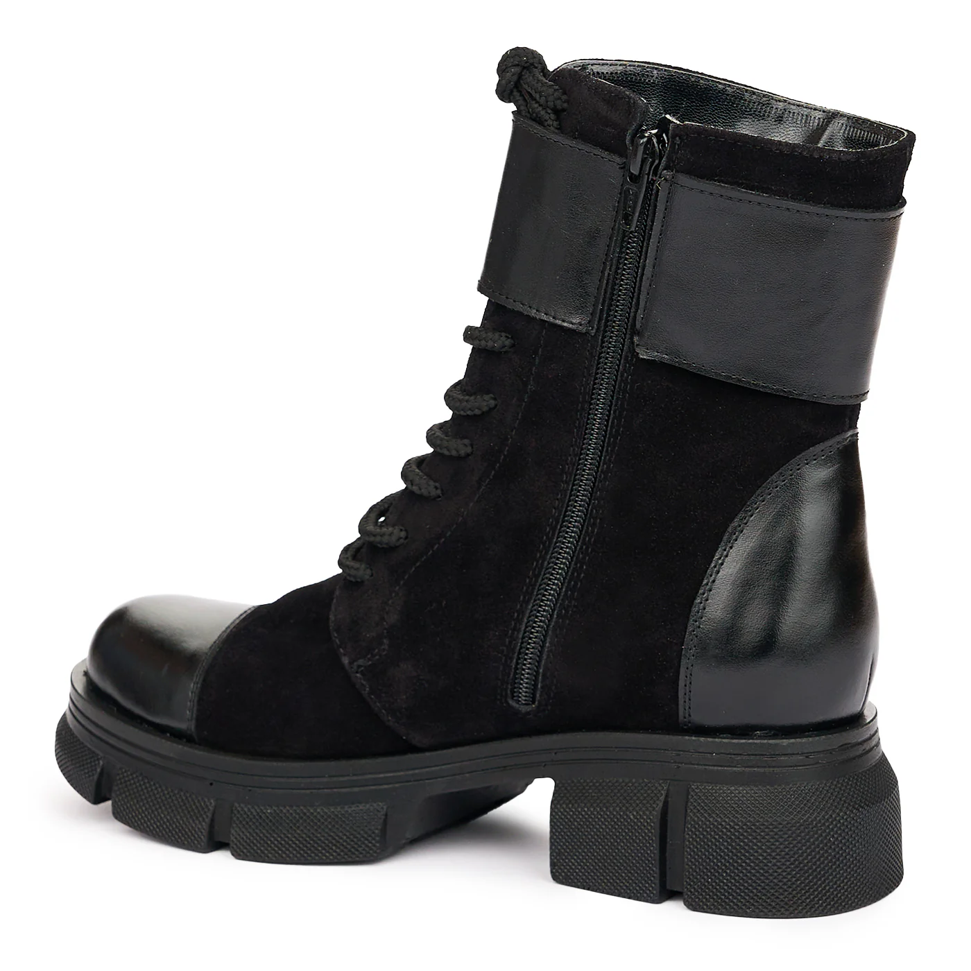 Ghete Dama Piele cu Siret Talpa 5 Cm Negre Elegante 10941 - Image 2