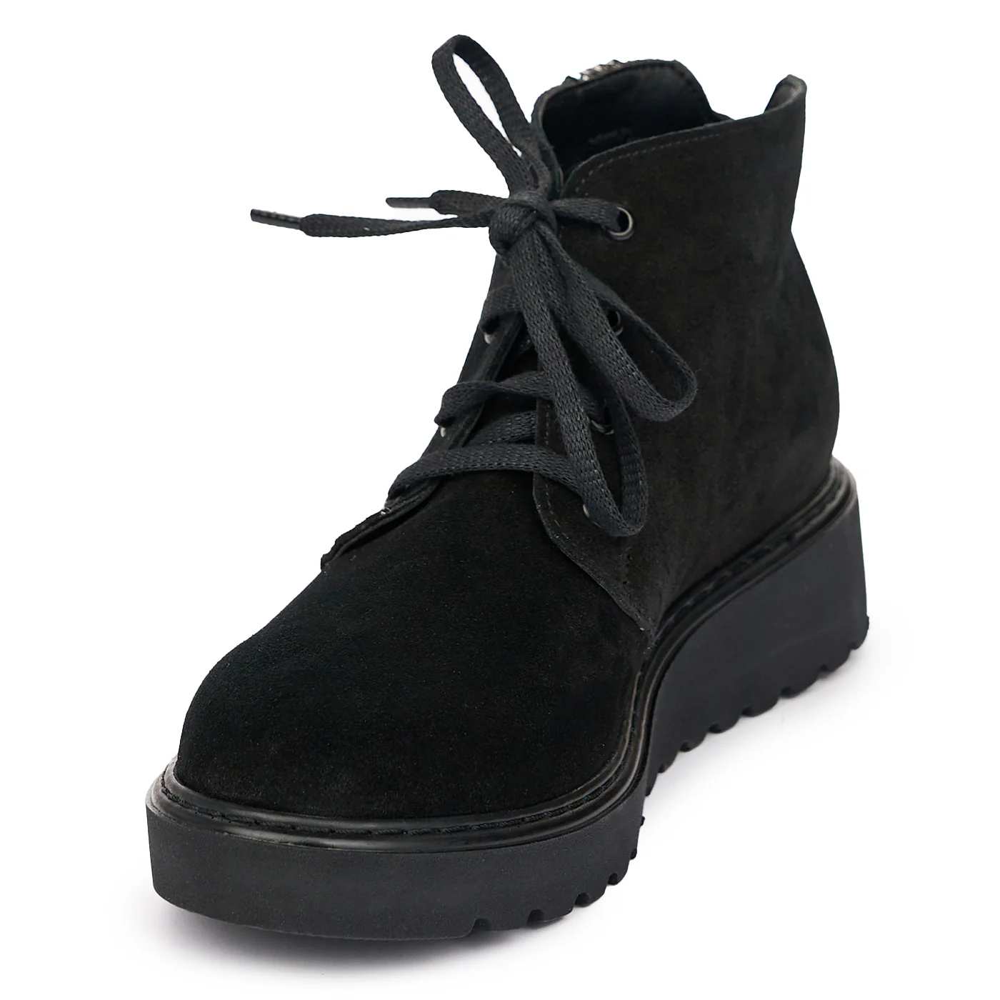 Ghete Dama Piele cu Sireturi Casual Negre 12129 - Image 3