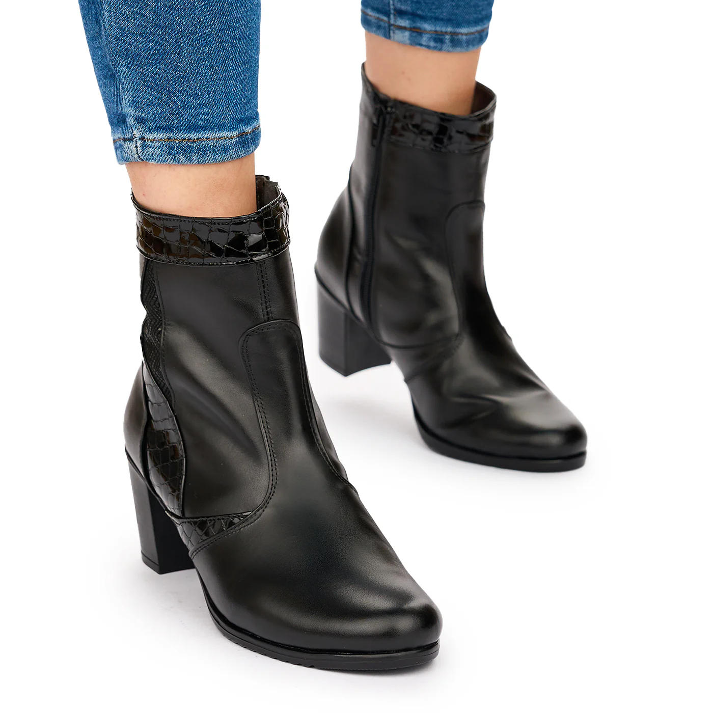 Ghete Dama Piele Naturala Negre cu Toc 7 Cm Casual 10820 - Image 2