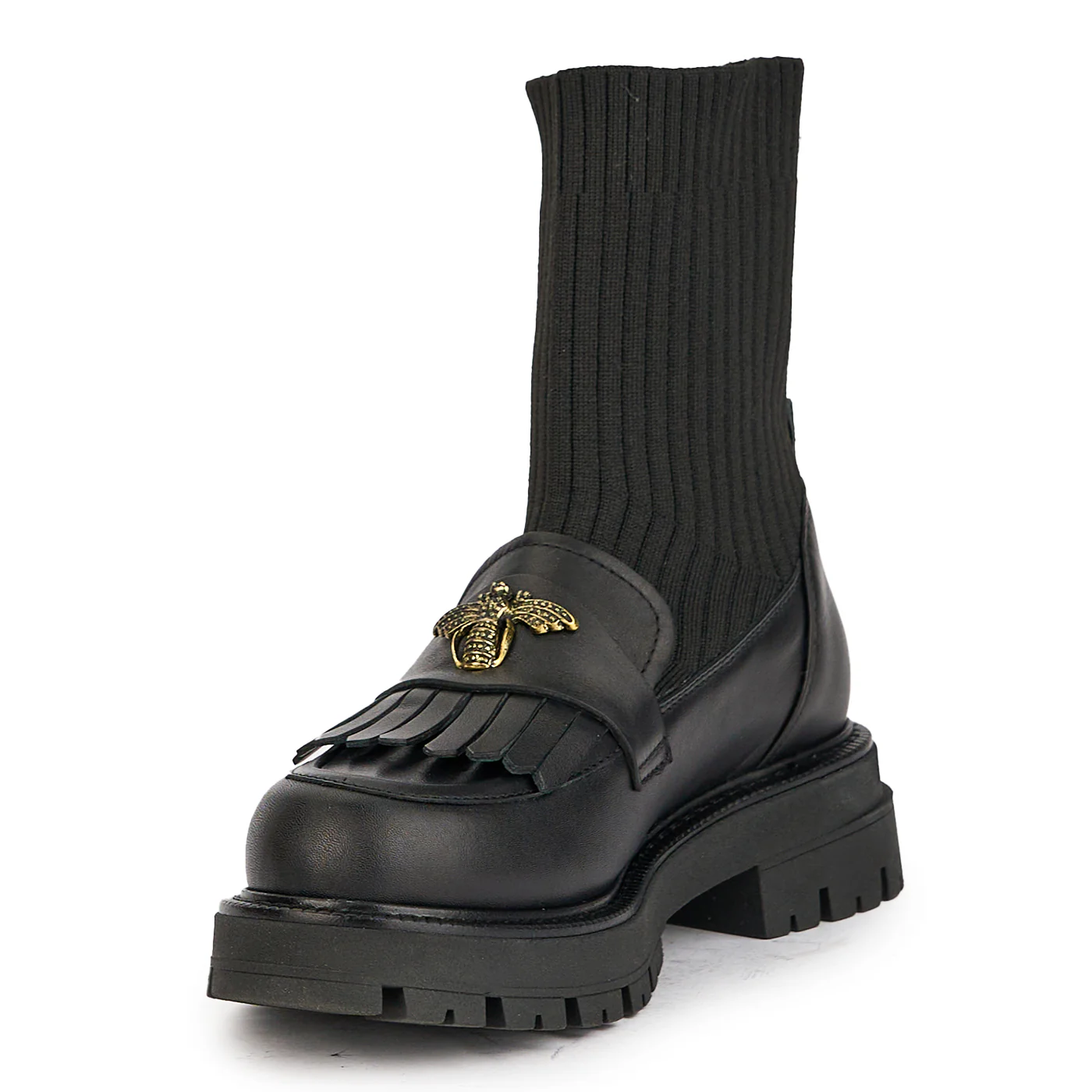 Ghete dama tip soseta din piele naturala neagra cu accesoriu 17212 - Image 3