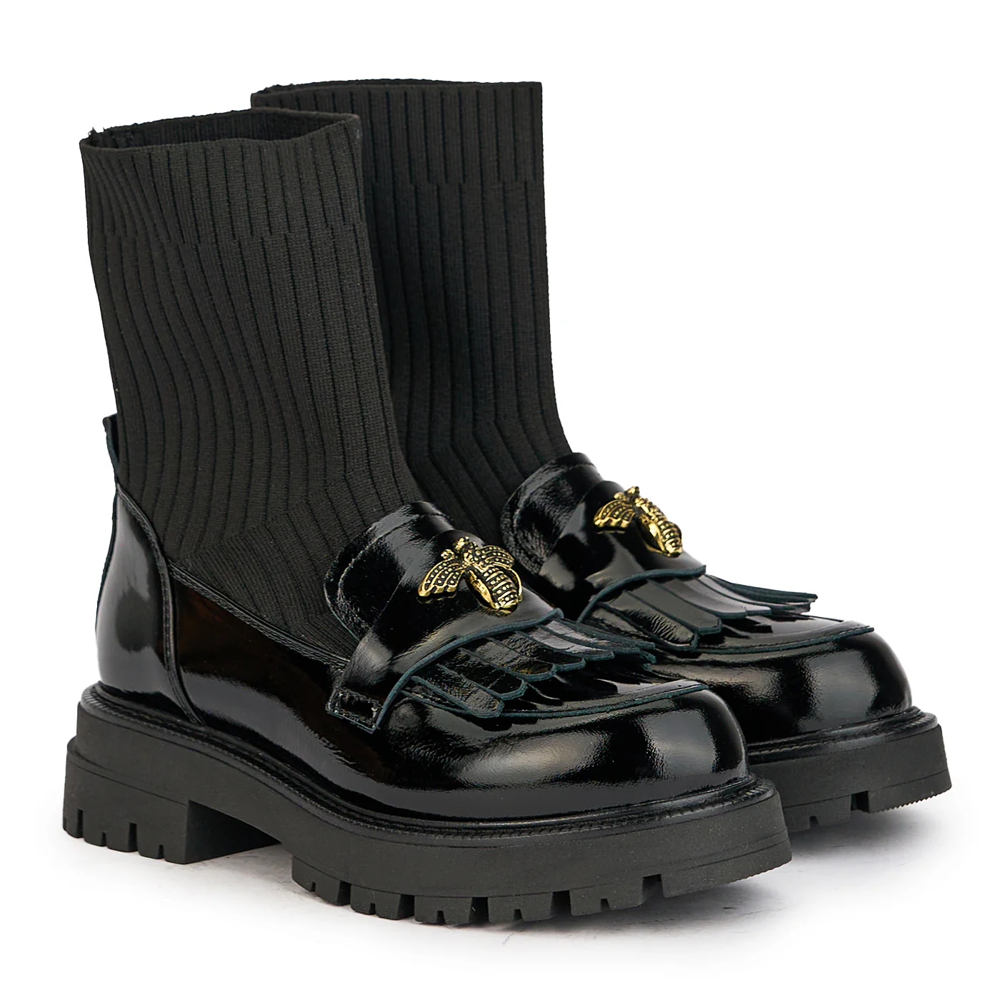 Ghete dama tip soseta din piele naturala neagra cu accesoriu 17213 - Image 4