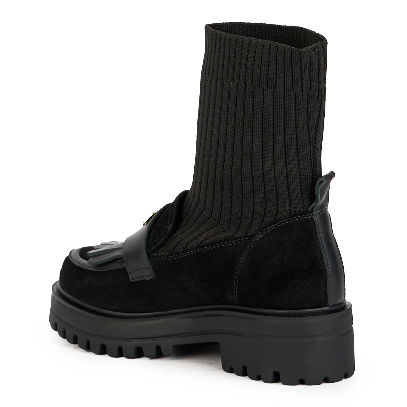 Ghete dama tip soseta din piele naturala neagra cu accesoriu 17241 - Image 2