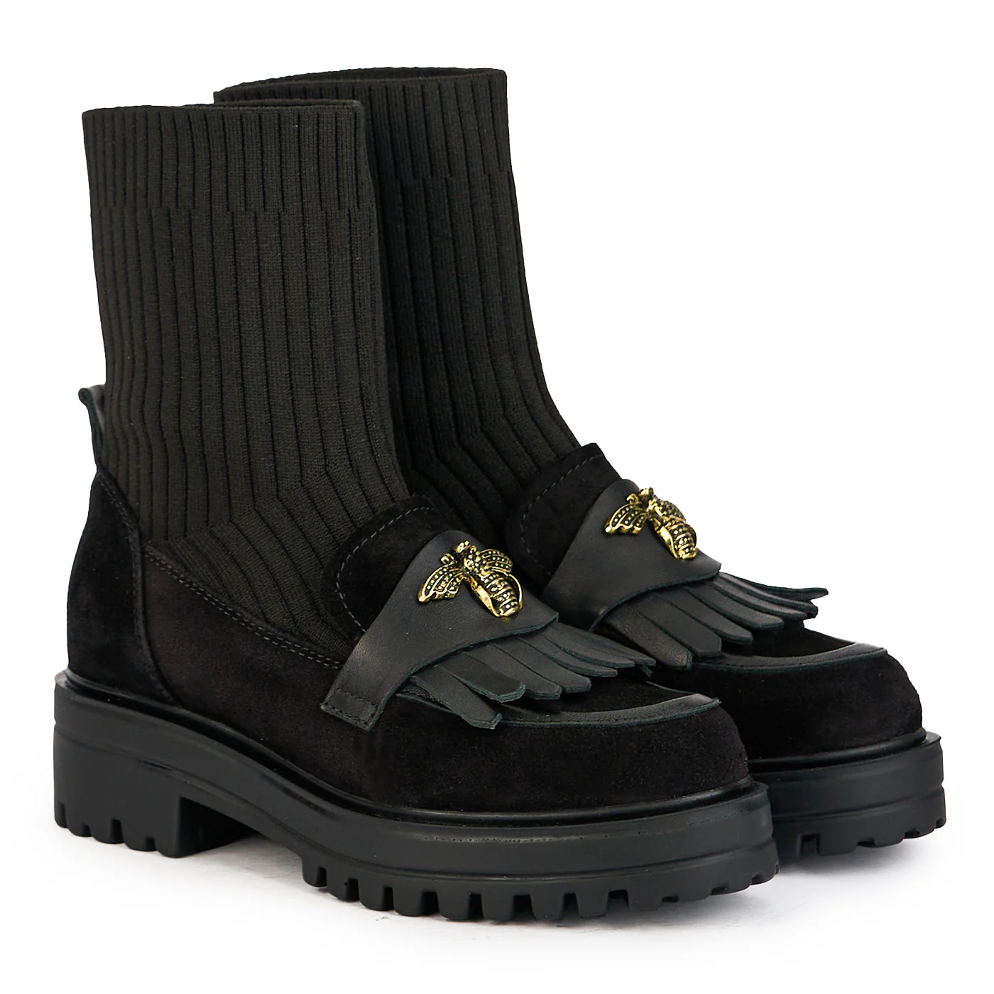 Ghete dama tip soseta din piele naturala neagra cu accesoriu 17241 - Image 4