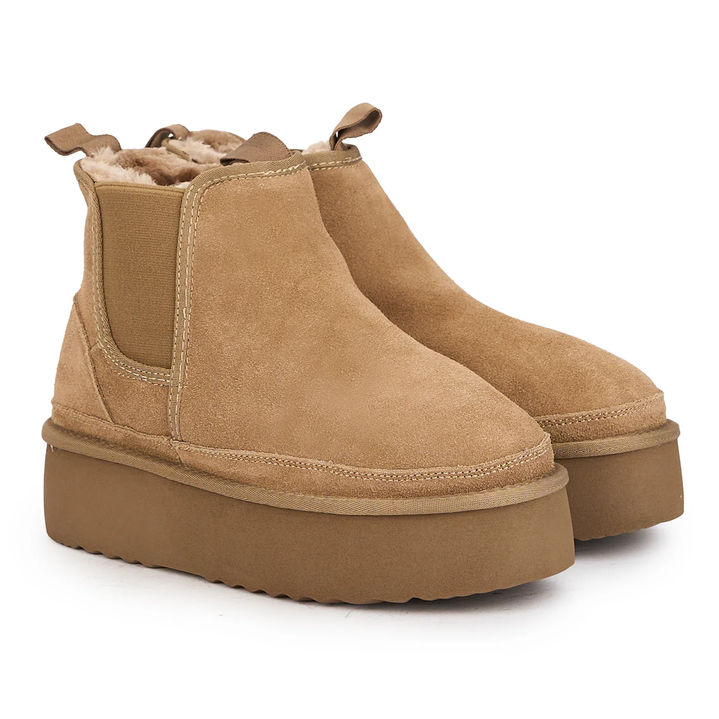 Ghete de zapada din piele naturala bej cu platforma 5 cm 17228 - Image 4