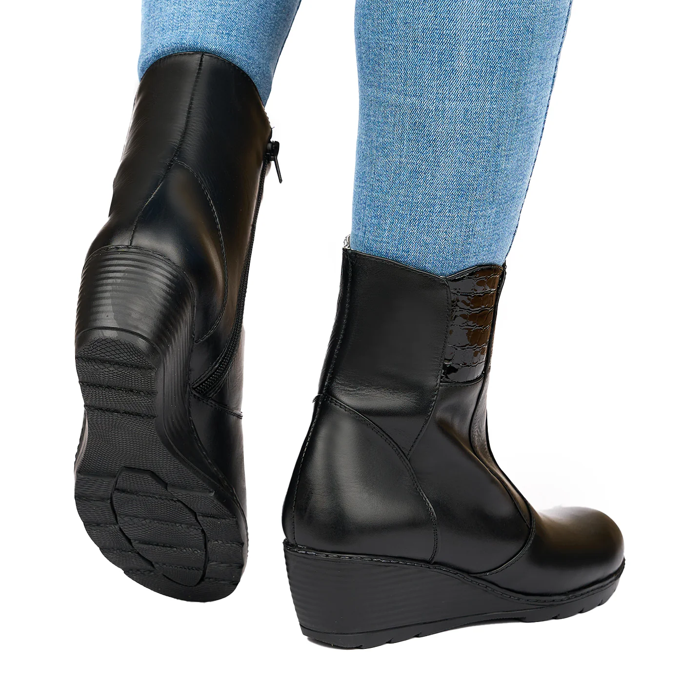 Ghete din piele naturala neagra 3810 - Image 4