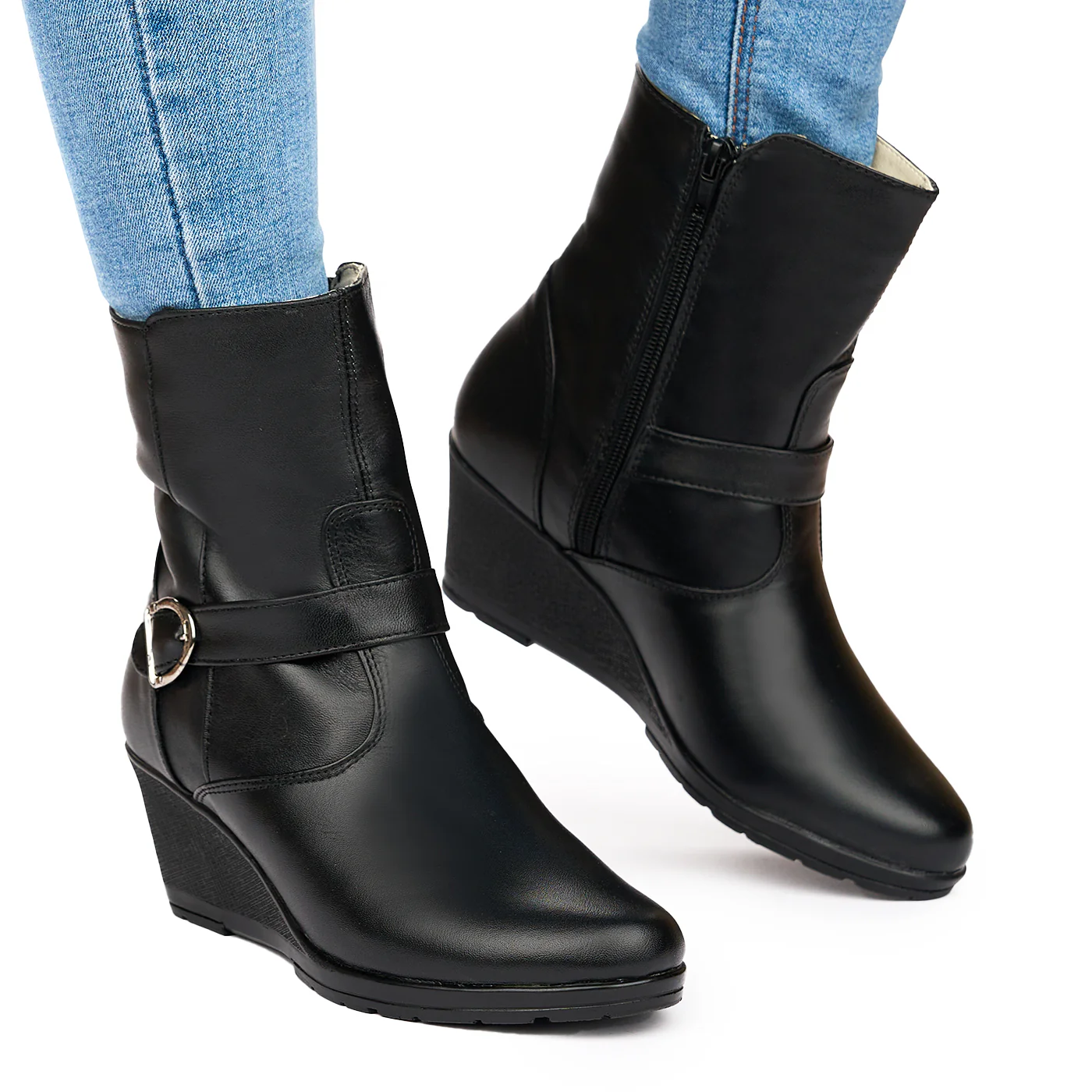 Ghete din piele naturala neagra 3811 - Image 2