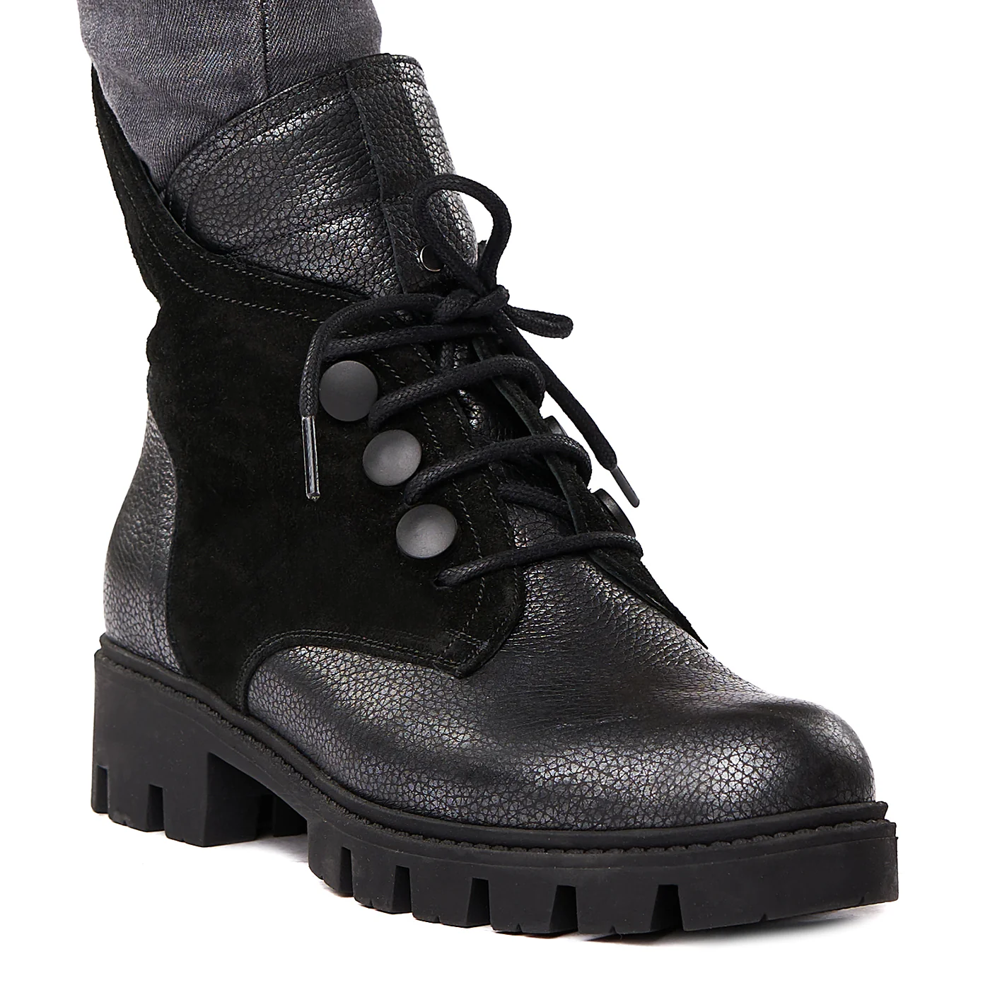Ghete Negre cu Talpa Groasa din Piele Naturala 3560 - Image 2