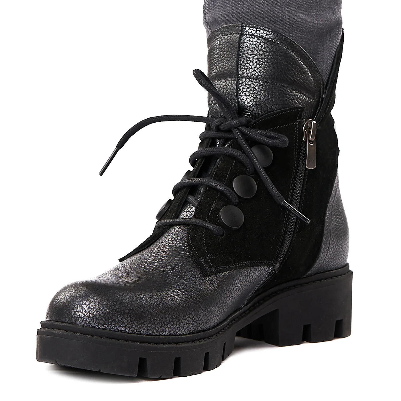 Ghete Negre cu Talpa Groasa din Piele Naturala 3560 - Image 3