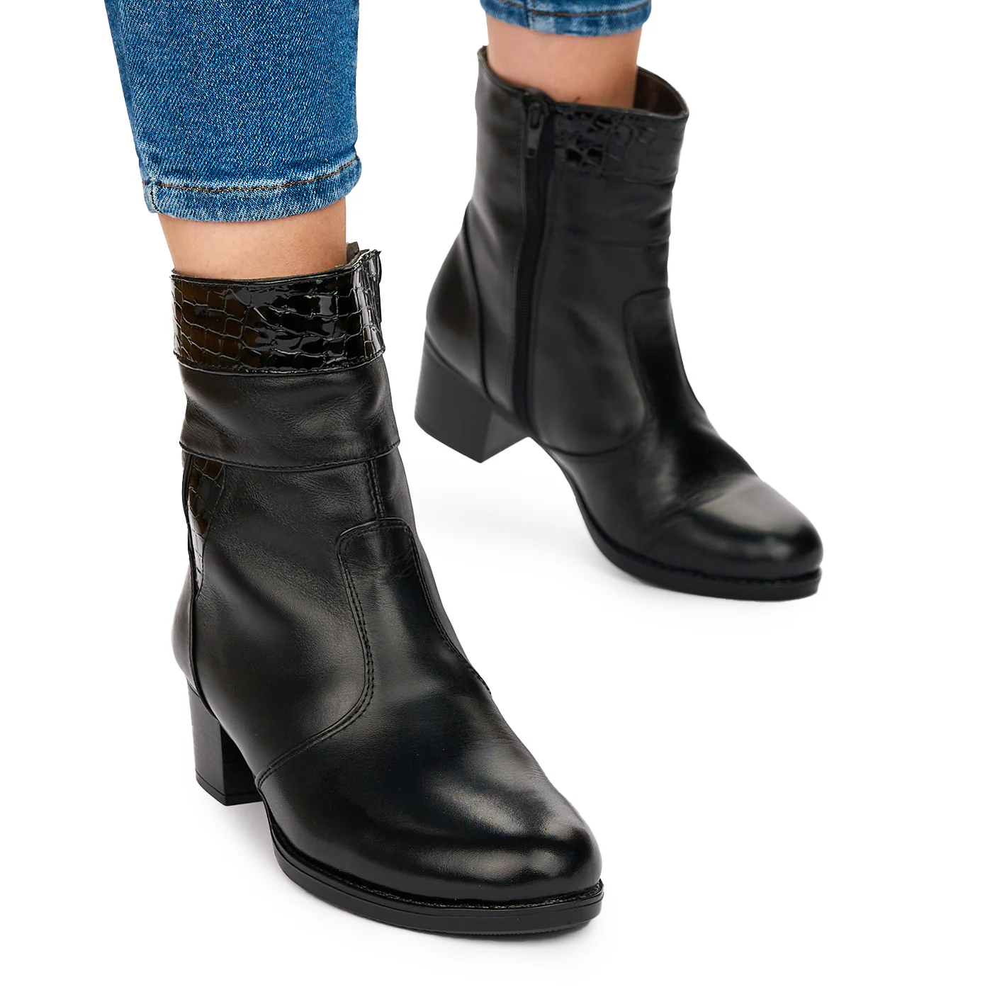 Ghete Negre cu Toc 5.5 Cm Casual din Piele Naturala 10637 - Image 2