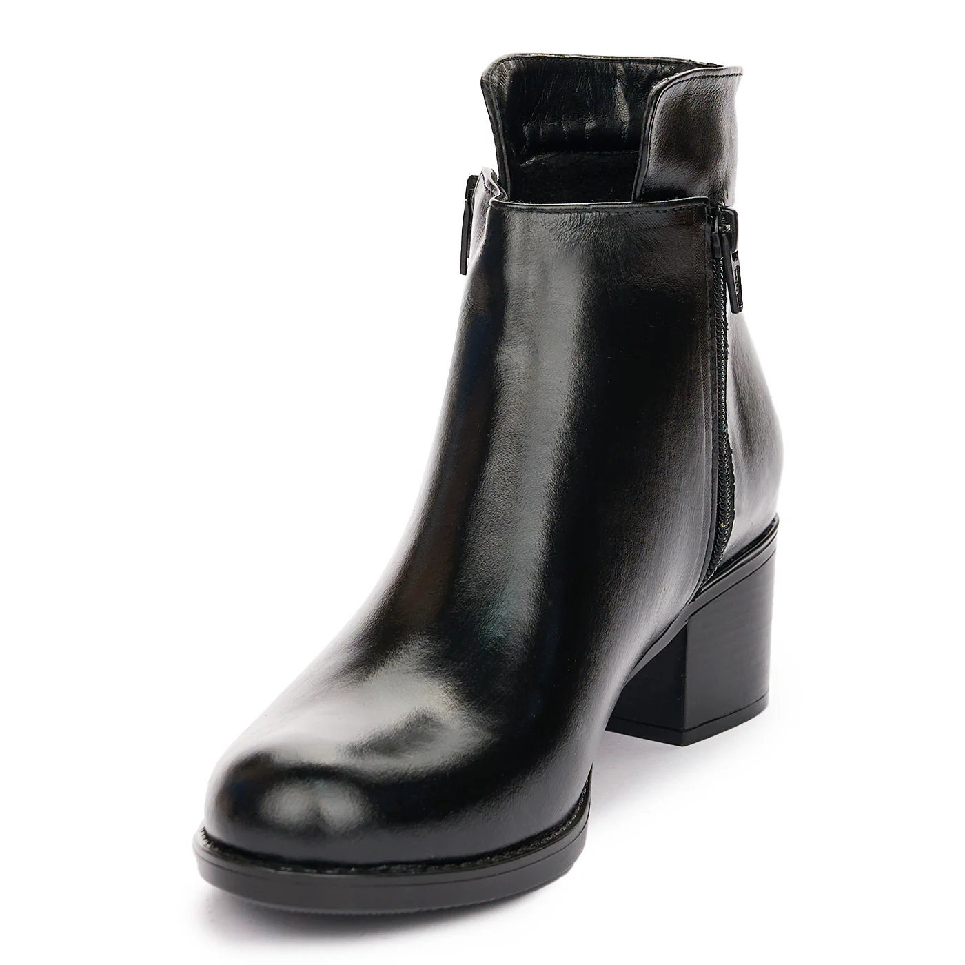 Ghete Negre cu Toc Gros din Piele naturala Elegante 10864 - Image 3