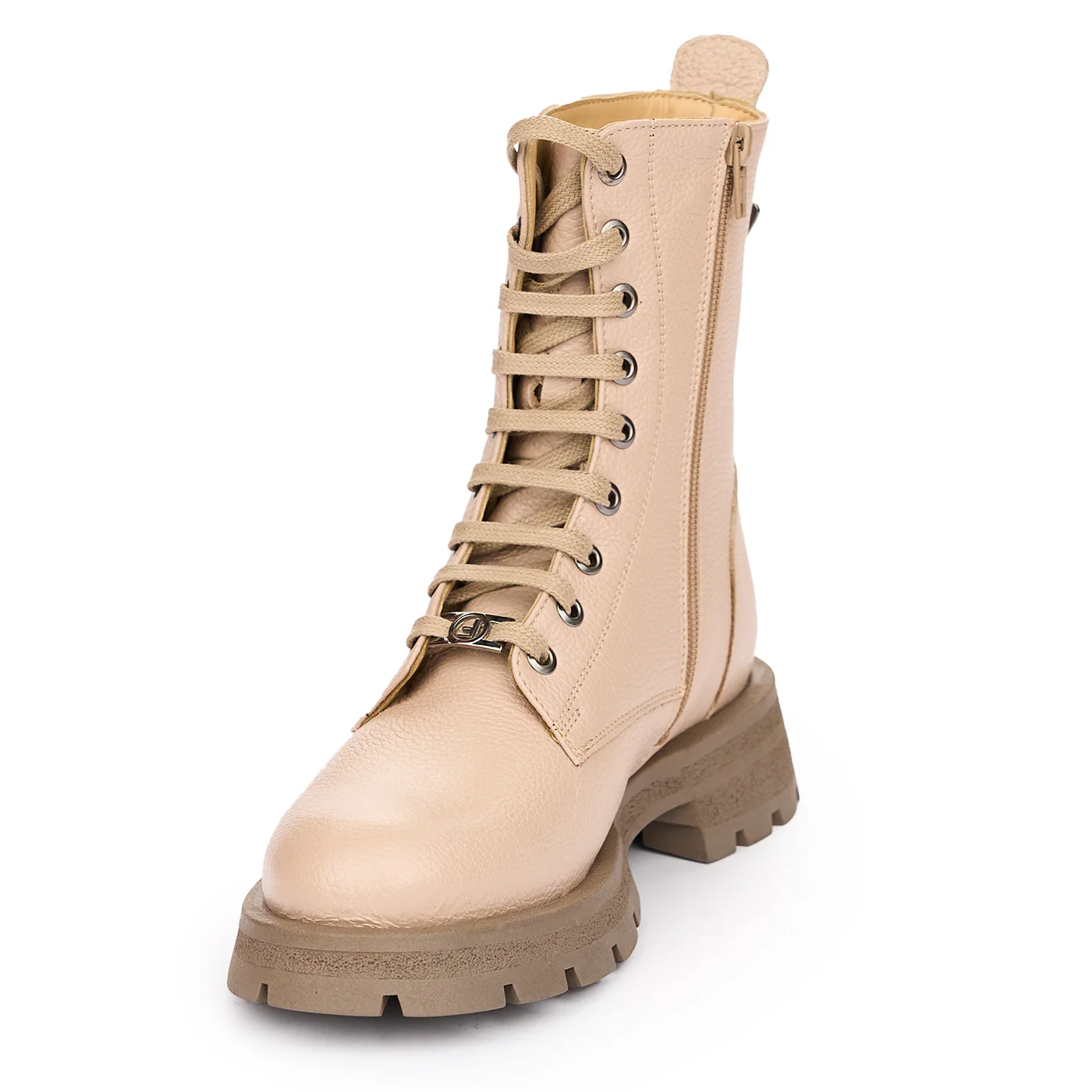 Ghete Piele Bej Dama Talpa Plata Casual 12023 - Image 3