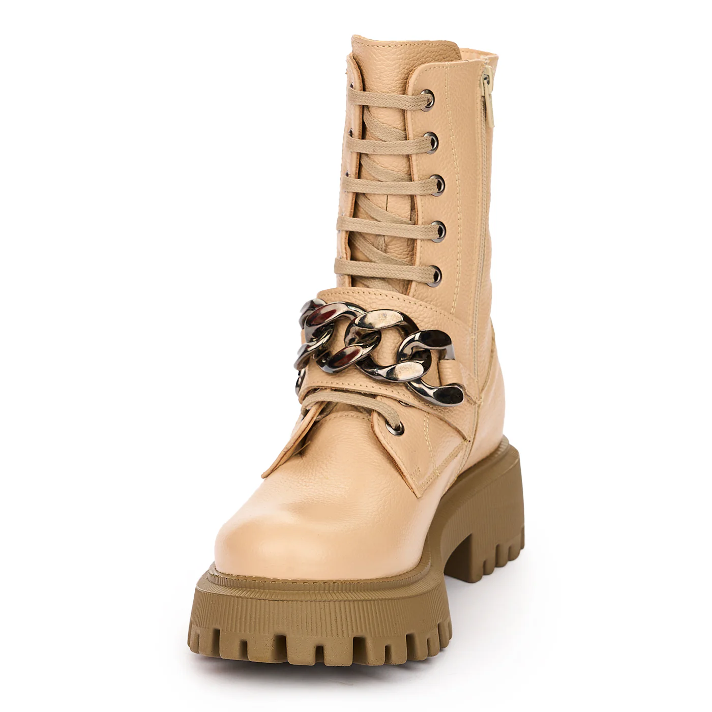 Ghete Piele Dama Bej cu Siret Casual 12320 - Image 3