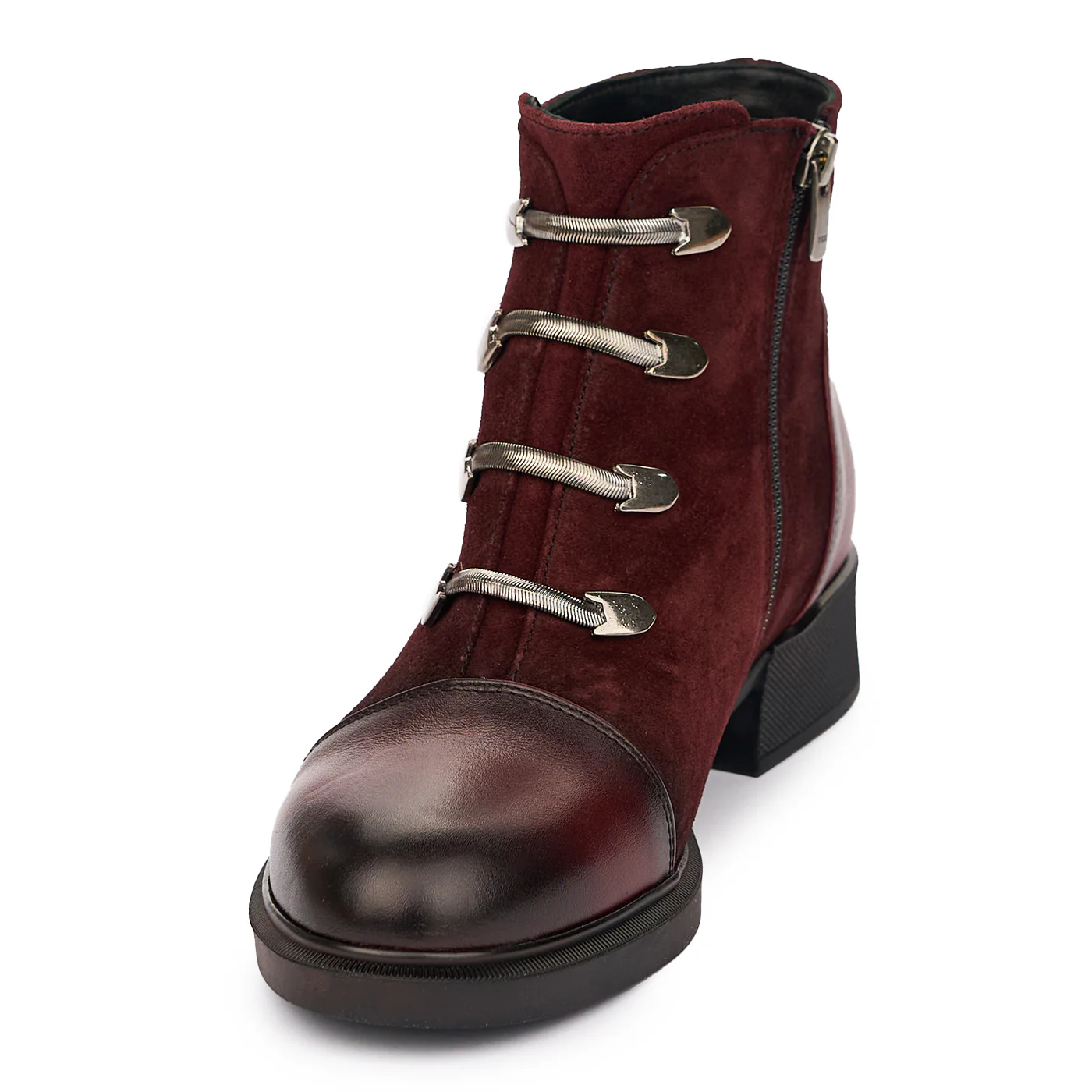 Ghete Piele Damă cu Fermoar Casual Visinii 12141 - Image 3