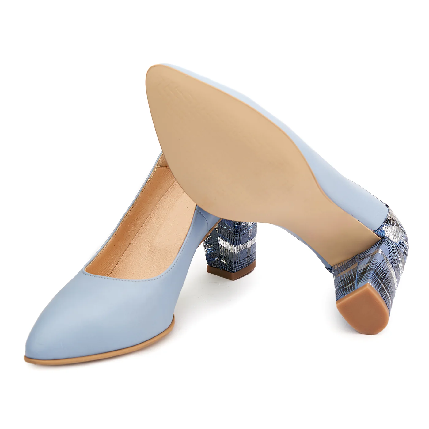 Pantofi Albastri cu Toc Gros 8 Cm din Piele Naturala 4087 - Image 3