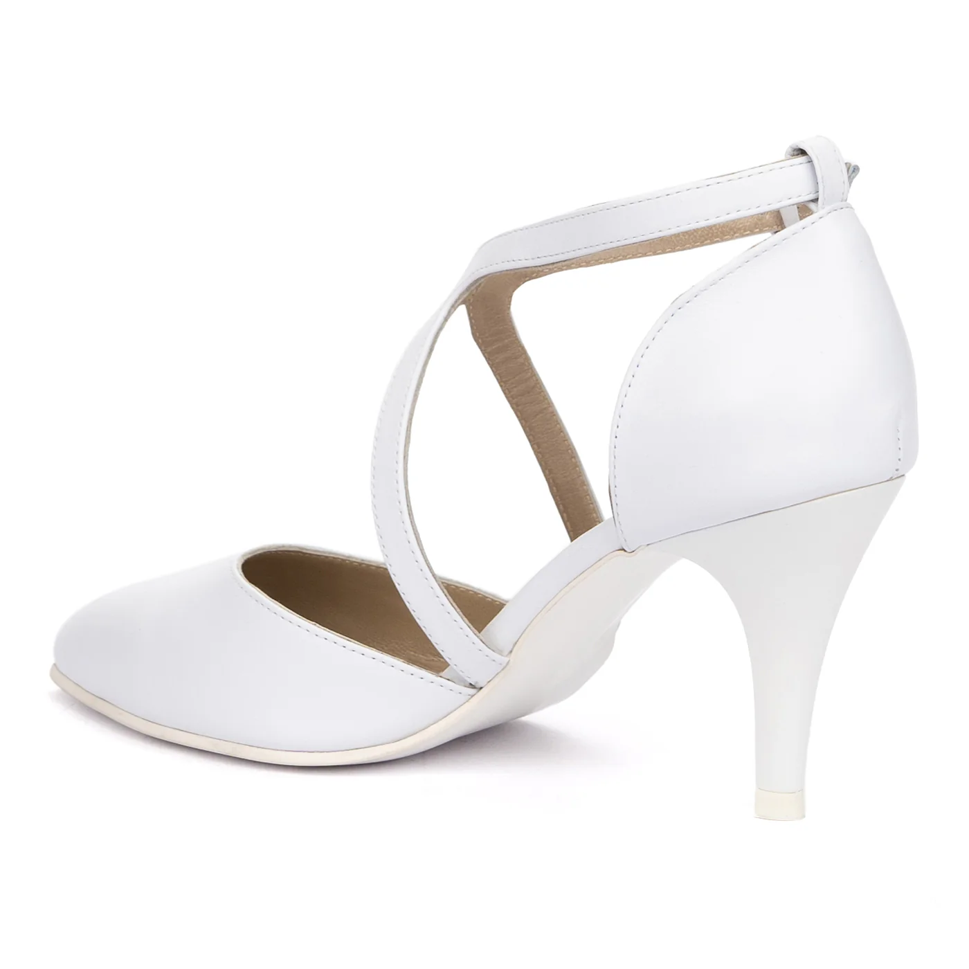 Pantofi Albi cu Toc Subtire Eleganti din Piele Naturala 8644 - Image 3