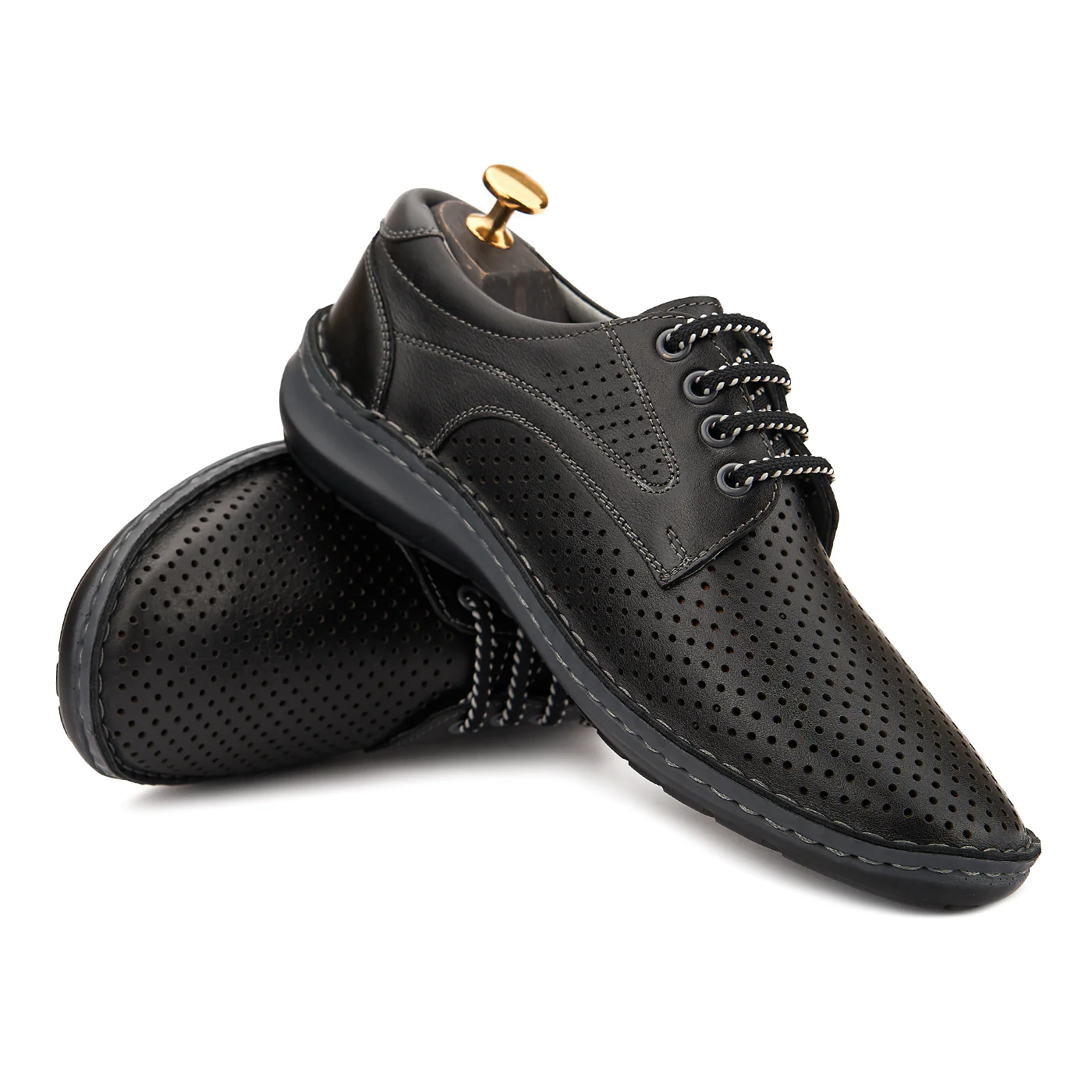 Pantofi Barbati Piele Perforata Neagra 0161 - Image 4
