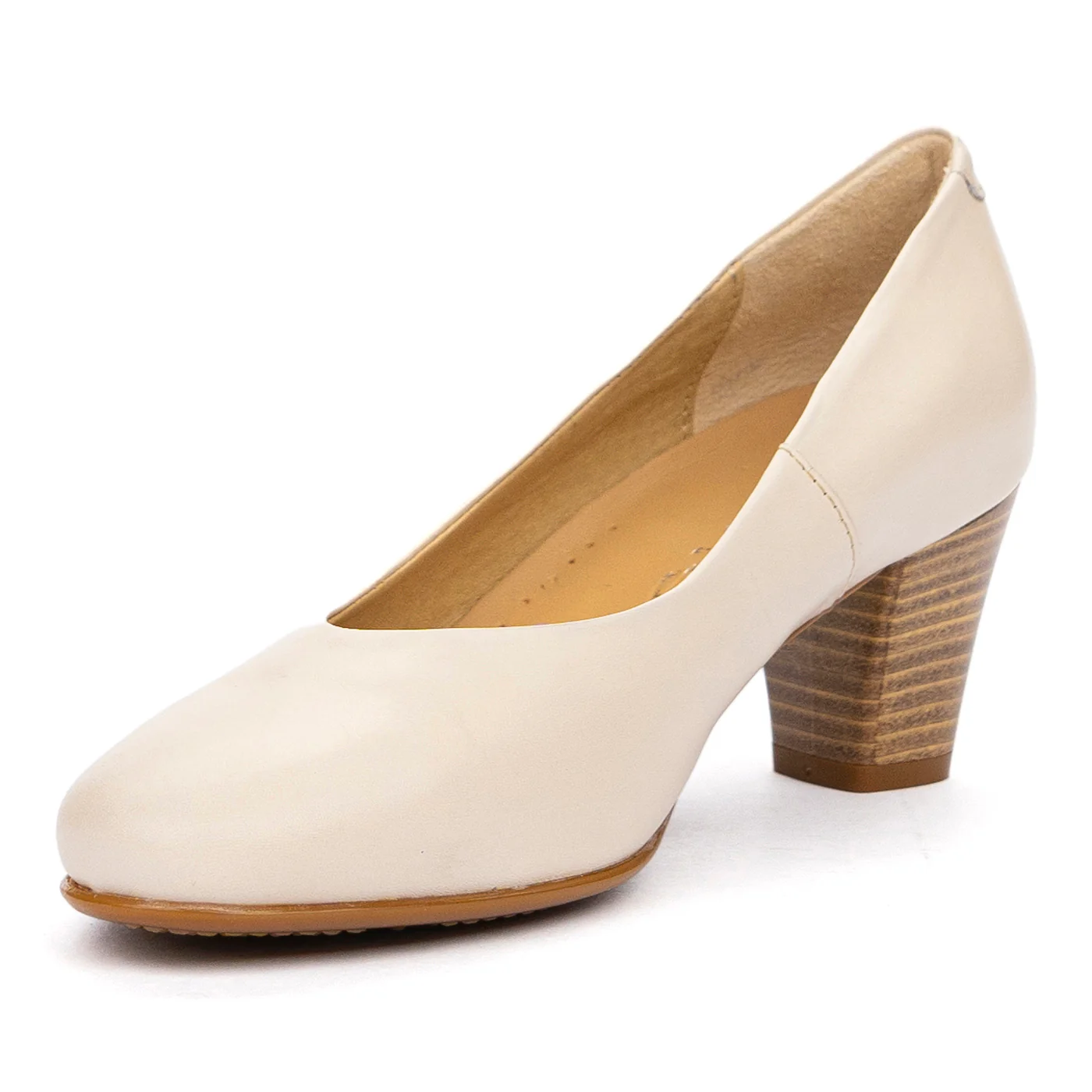 Pantofi Bej cu Toc Gros 6 Cm din Piele Naturala 9935 - Image 4