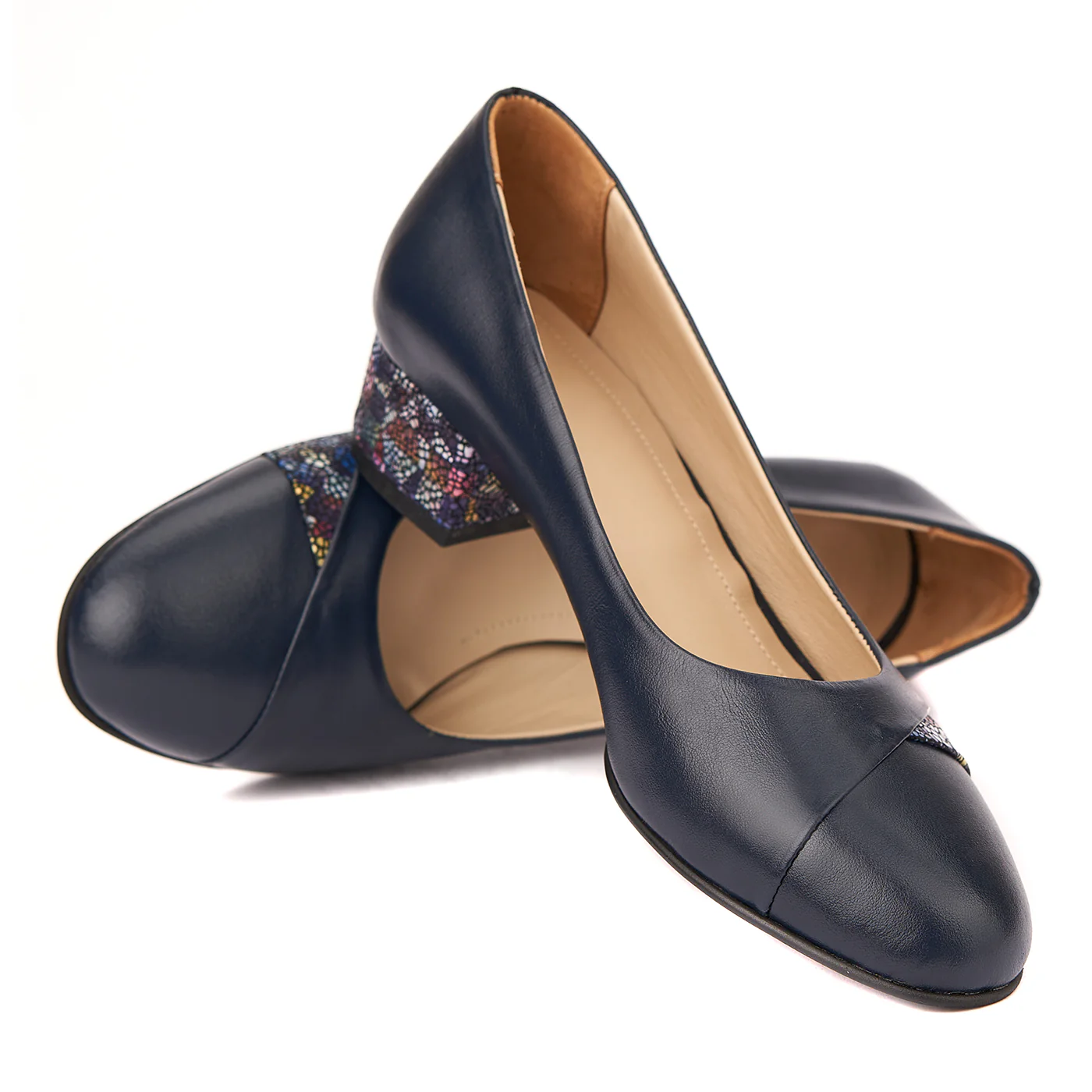 Pantofi bleumarin cu toc mic din piele naturala 4495 - Image 4