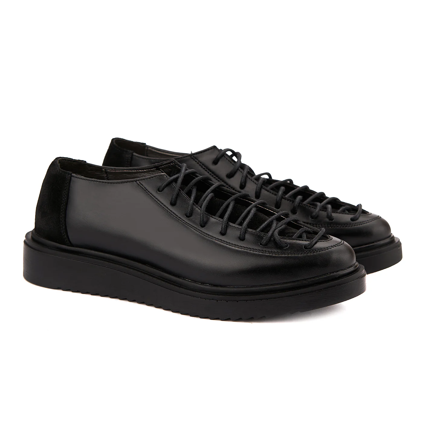 Pantofi Casual cu Siret pana in Varf din Piele Naturala Neagra 1444 - Image 5