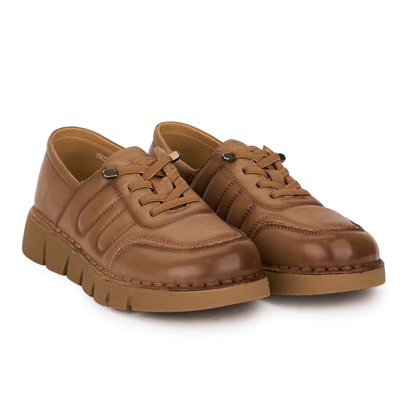 Pantofi casual dama din piele naturala bej cu siret elastic 18721 - Image 4