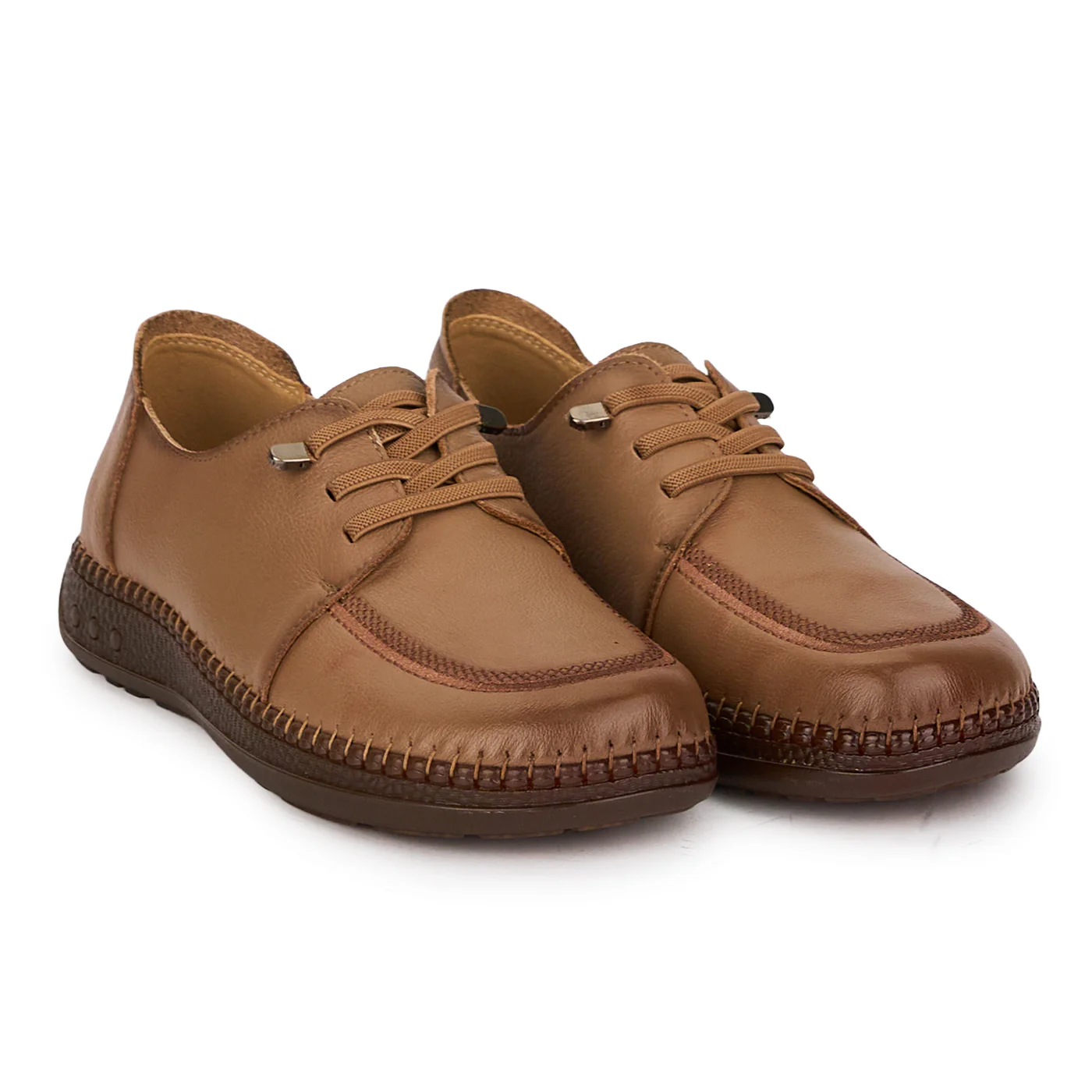 Pantofi casual dama din piele naturala bej cu siret elastic 18731 - Image 4