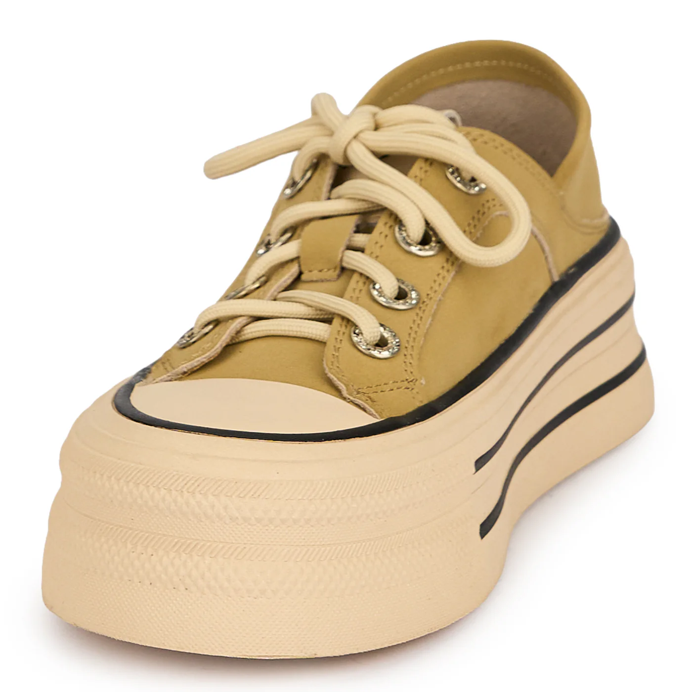 Pantofi casual dama din piele naturala bej cu talpa inalta 4.5 cm 19659 - Image 3