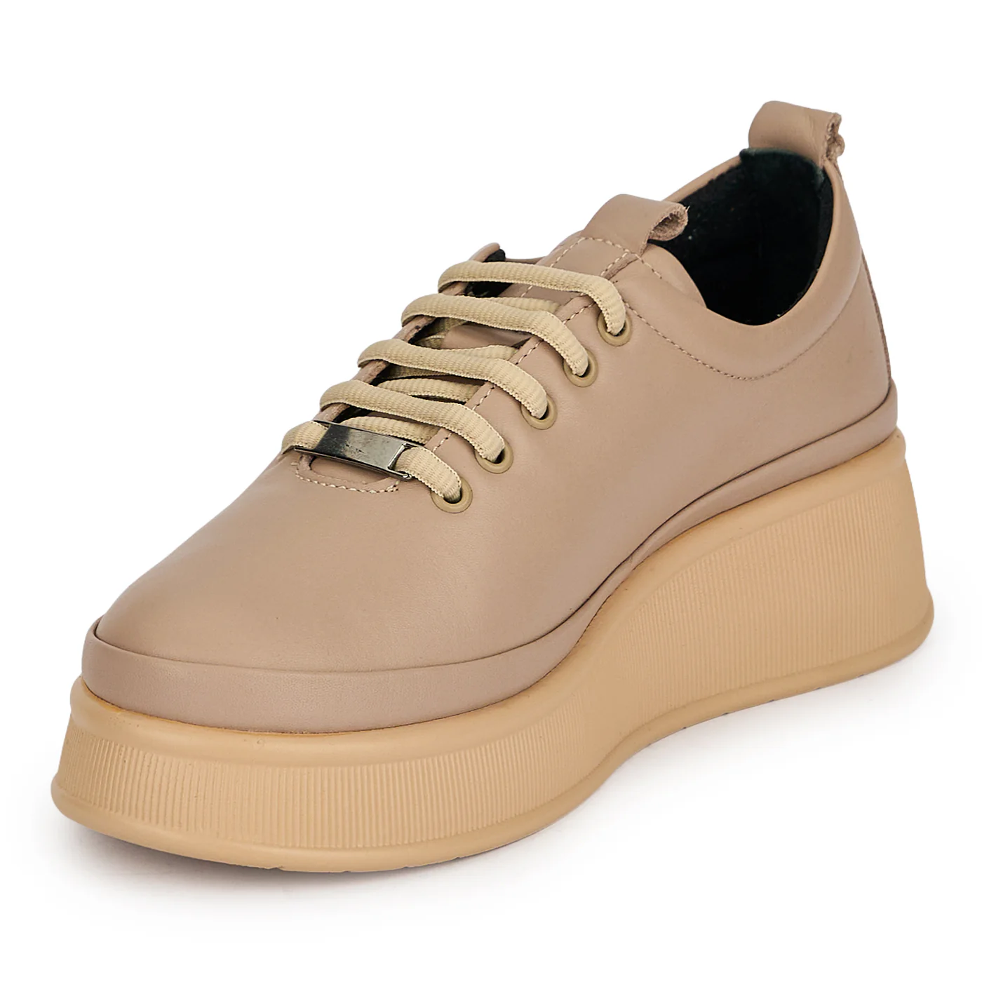 Pantofi casual dama din piele naturala bej cu talpa inalta tip platforma 4.5 cm 19494 - Image 3