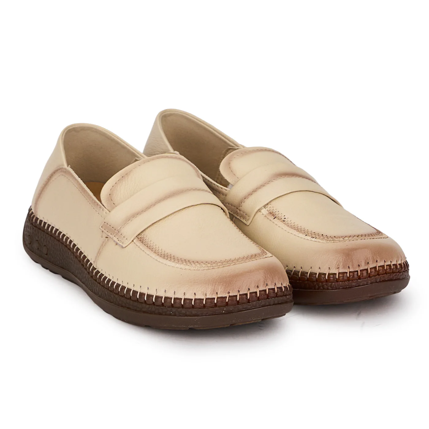 Pantofi casual dama din piele naturala crem 18715 - Image 4