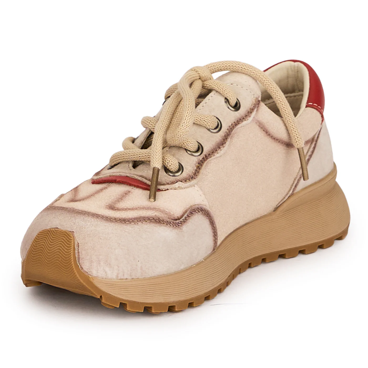 Pantofi casual dama din piele naturala crem cu siret 18745 - Image 3