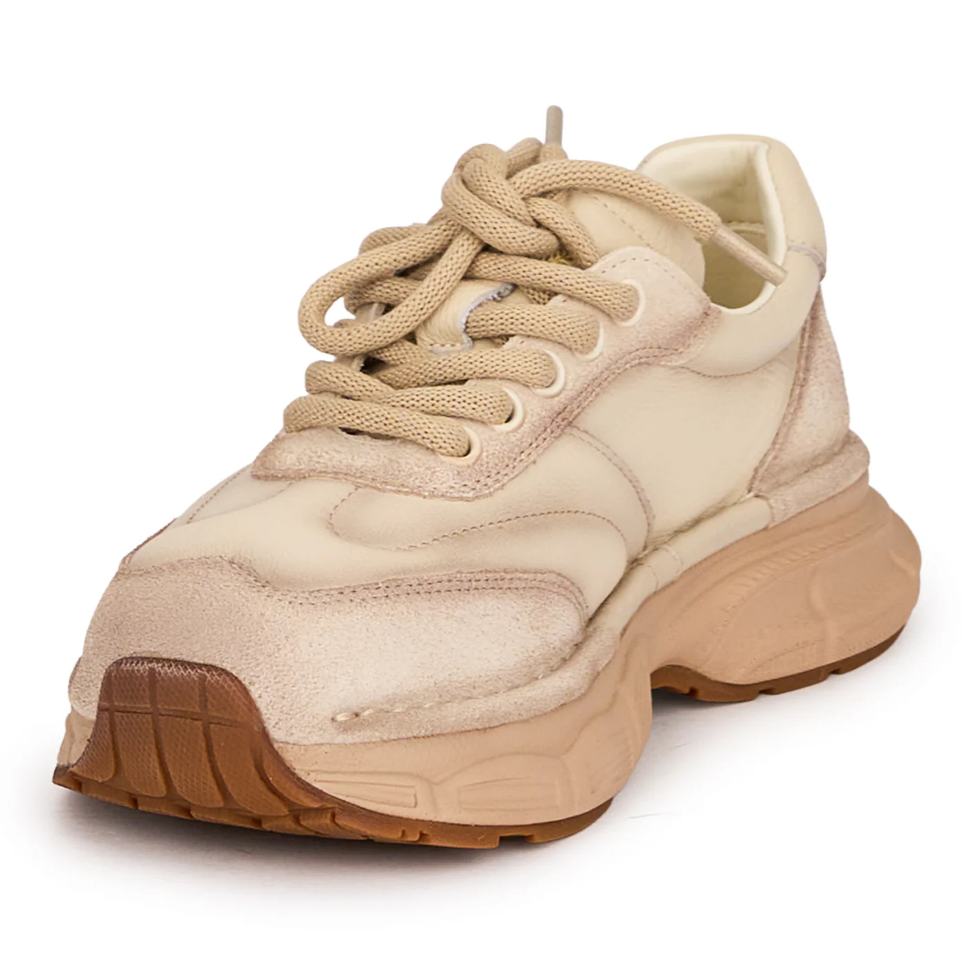 Pantofi casual dama din piele naturala crem cu siret 18752 - Image 3