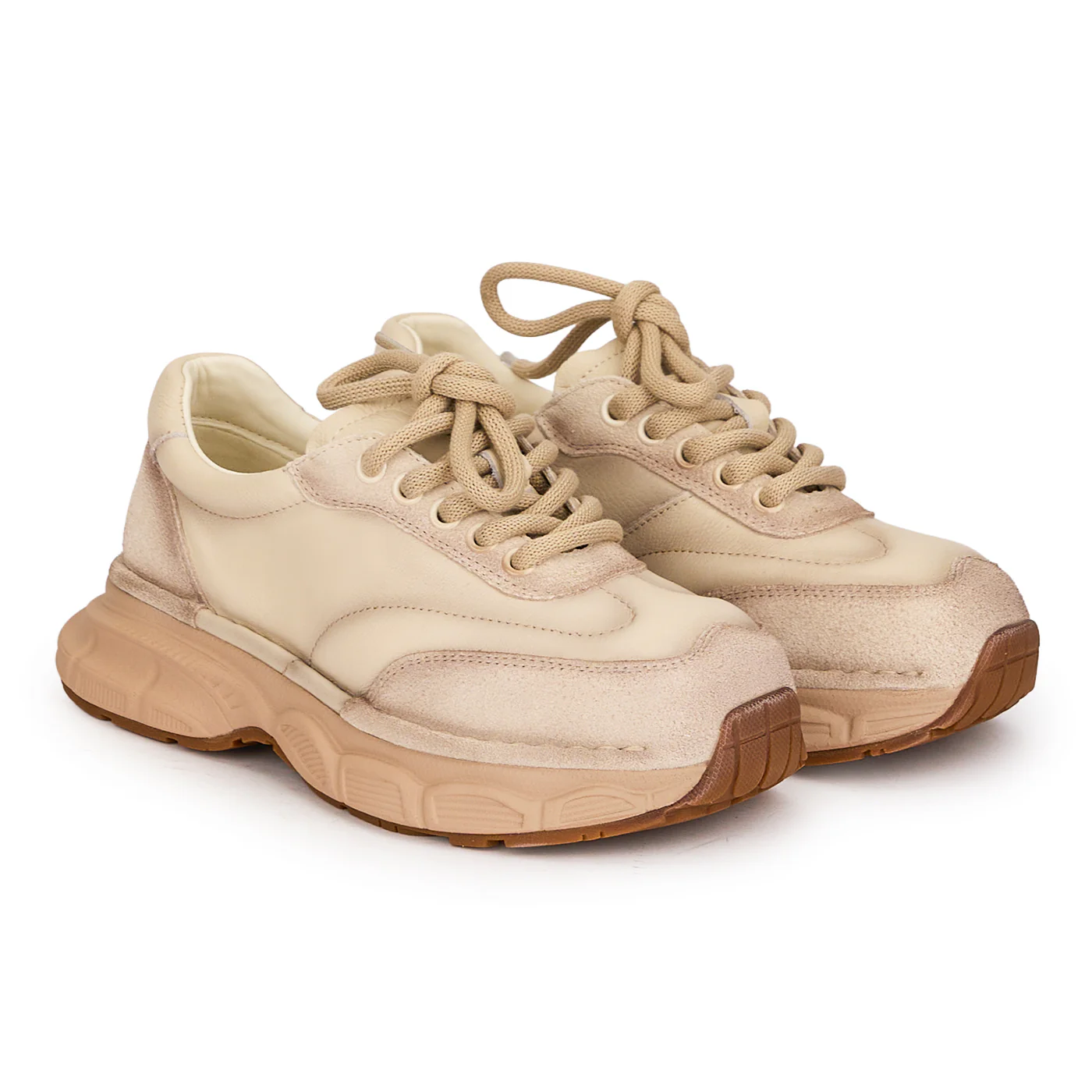 Pantofi casual dama din piele naturala crem cu siret 18752 - Image 4