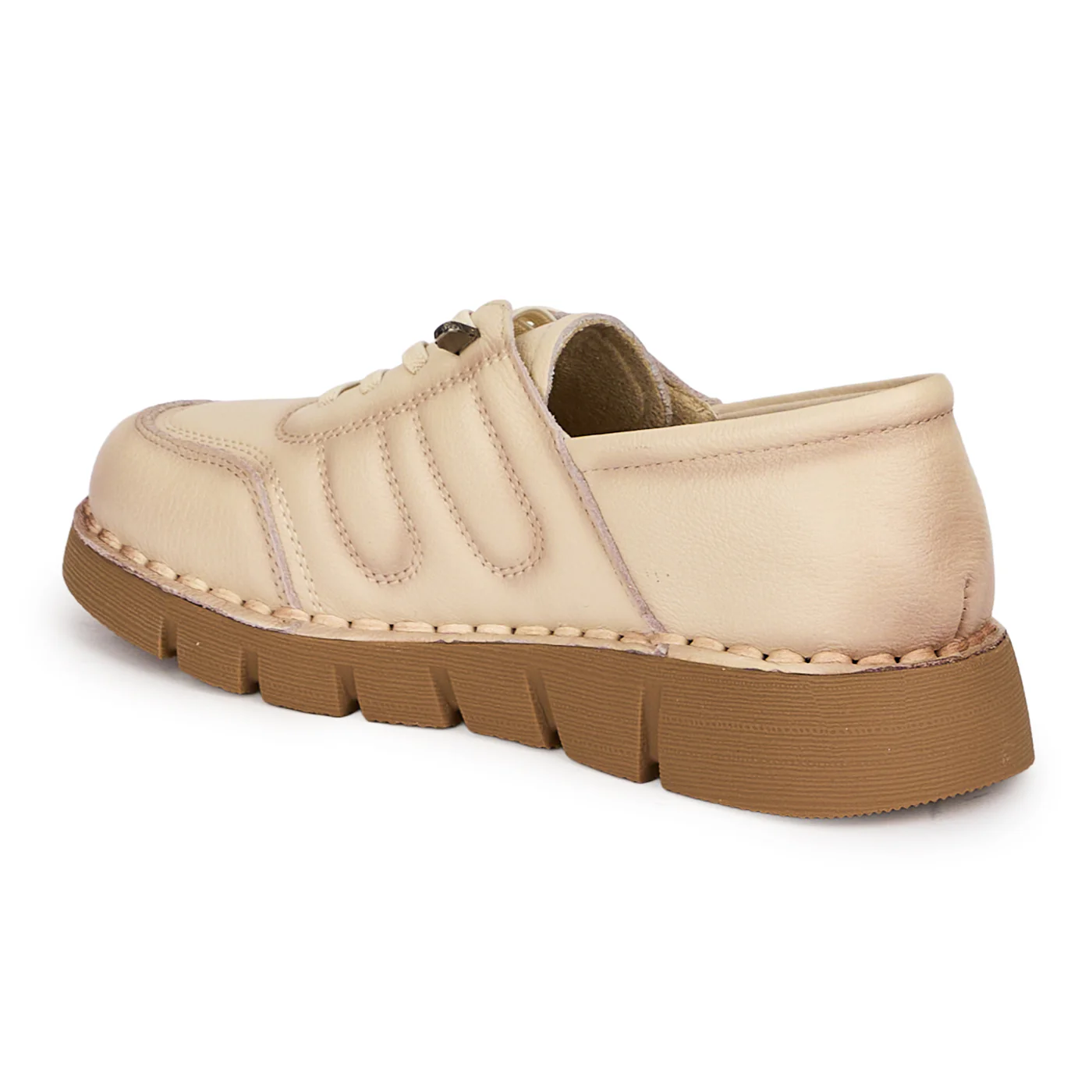 Pantofi casual dama din piele naturala crem cu siret elastic 18722 - Image 2