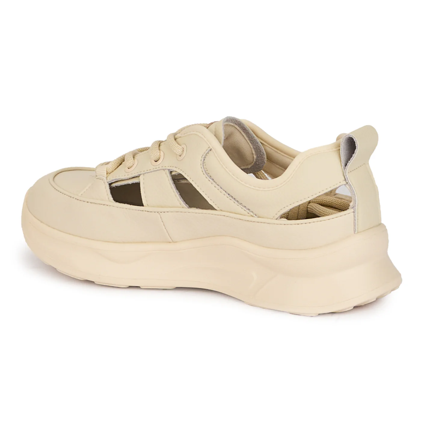 Pantofi casual dama din piele naturala crem decupati lateral 18242 - Image 2