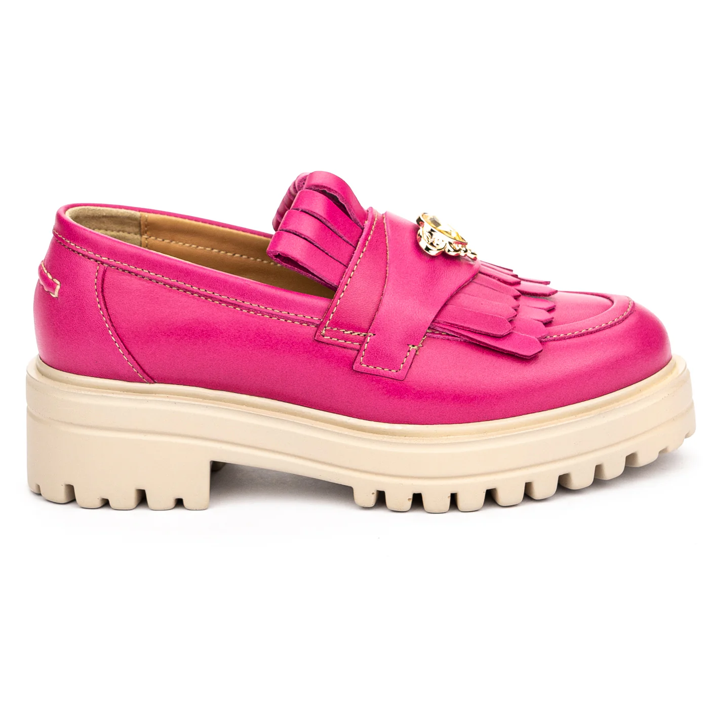 Pantofi casual dama din piele naturala fucsia 13130