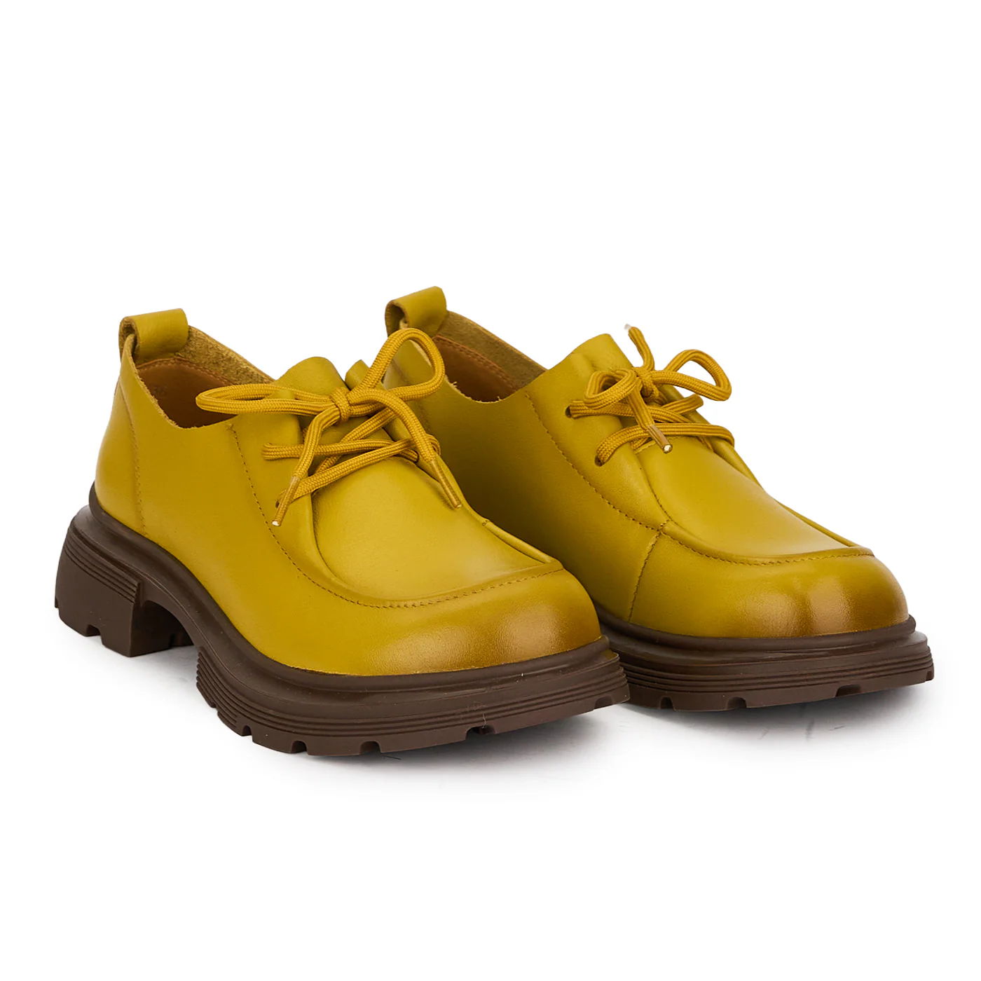Pantofi casual dama din piele naturala galbena cu siret 18732 - Image 4